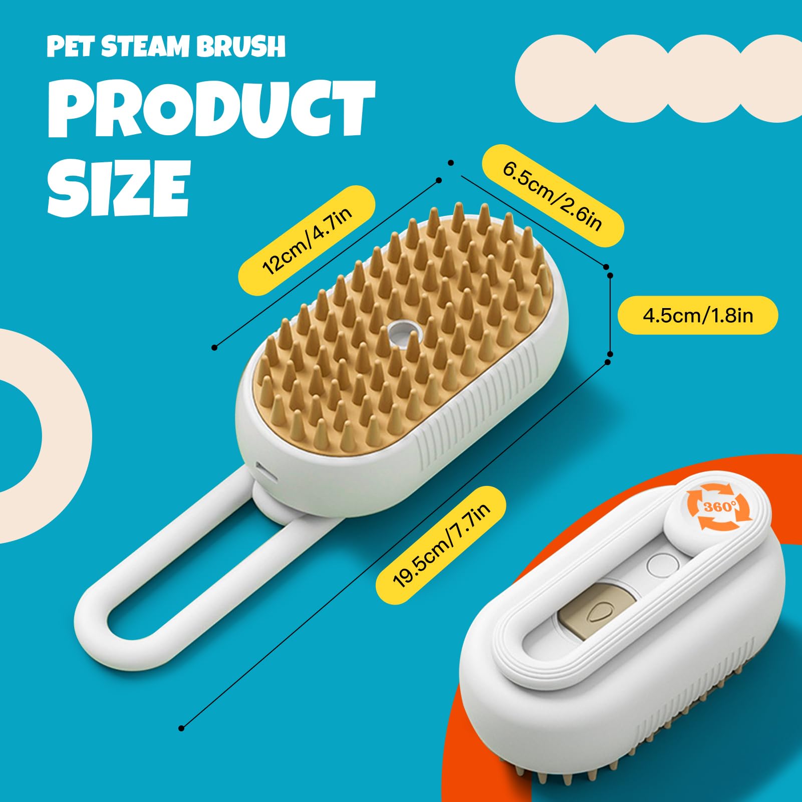 4-in-1 Self-Cleaning Cat & Dog Steam Brush for Shedding - 360° Rotating Arm Pet Grooming Tool for Long & Short Hair - Perfect for Home Grooming & Professional Pet Care