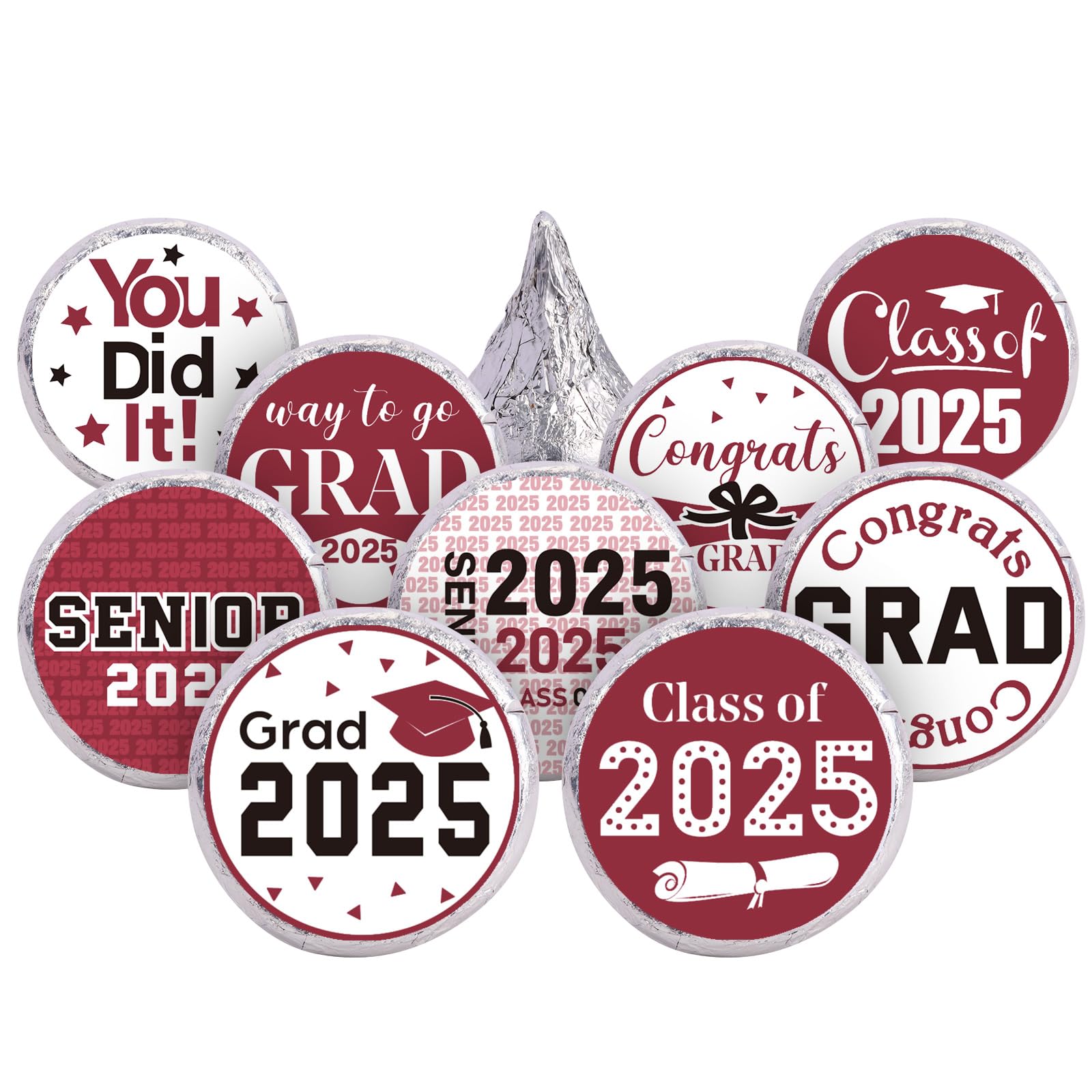 504-Piece 2025 Graduation Stickers Set - Congrats Grad Senior Class of 2025 Party Favors, Candy & Chocolate Labels for High School, College, Doctorate Celebrations (Maroon) | Perfect for Graduation Party Decorations, Gift Wrapping & Scrapbooking
