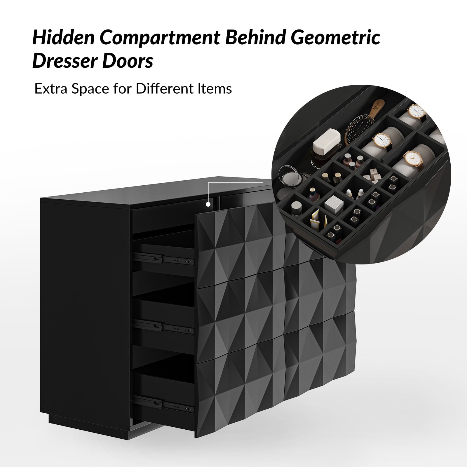 Modern 6-Drawer Dresser with Geometric Design - 50