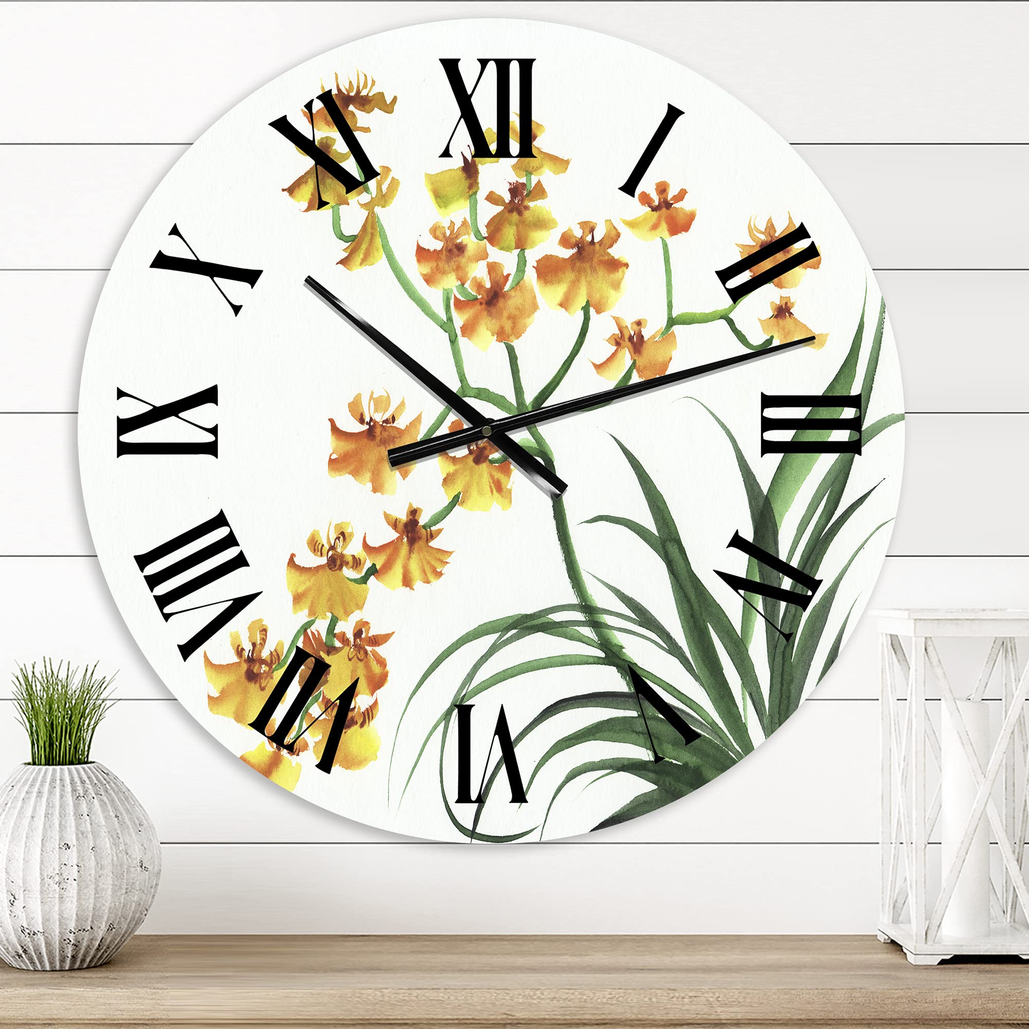 Vintage Orchid Wall Clock - Large Floral Botanical Wall Clock for Home Decor | Perfect for Living Room, Bedroom & Office