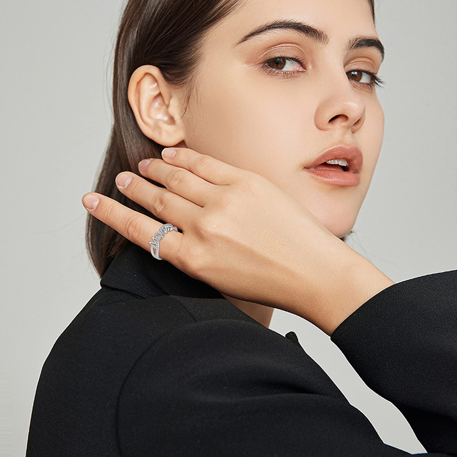 YFN Sterling Silver Mom Mother Rings for Women - Elegant Gift for Mother's Day, Birthday & Anniversary