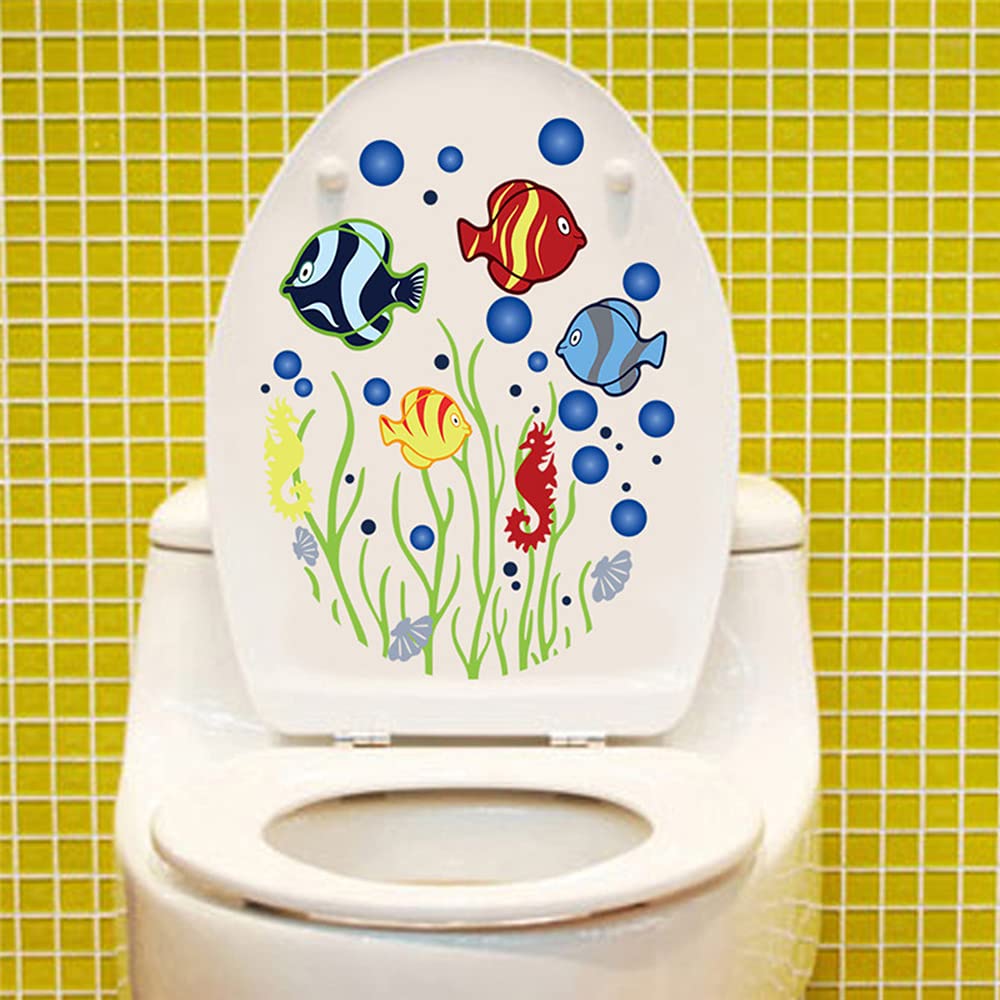 Removable Toilet Stickers - Fish WC Wall Decals for Bathroom Decor