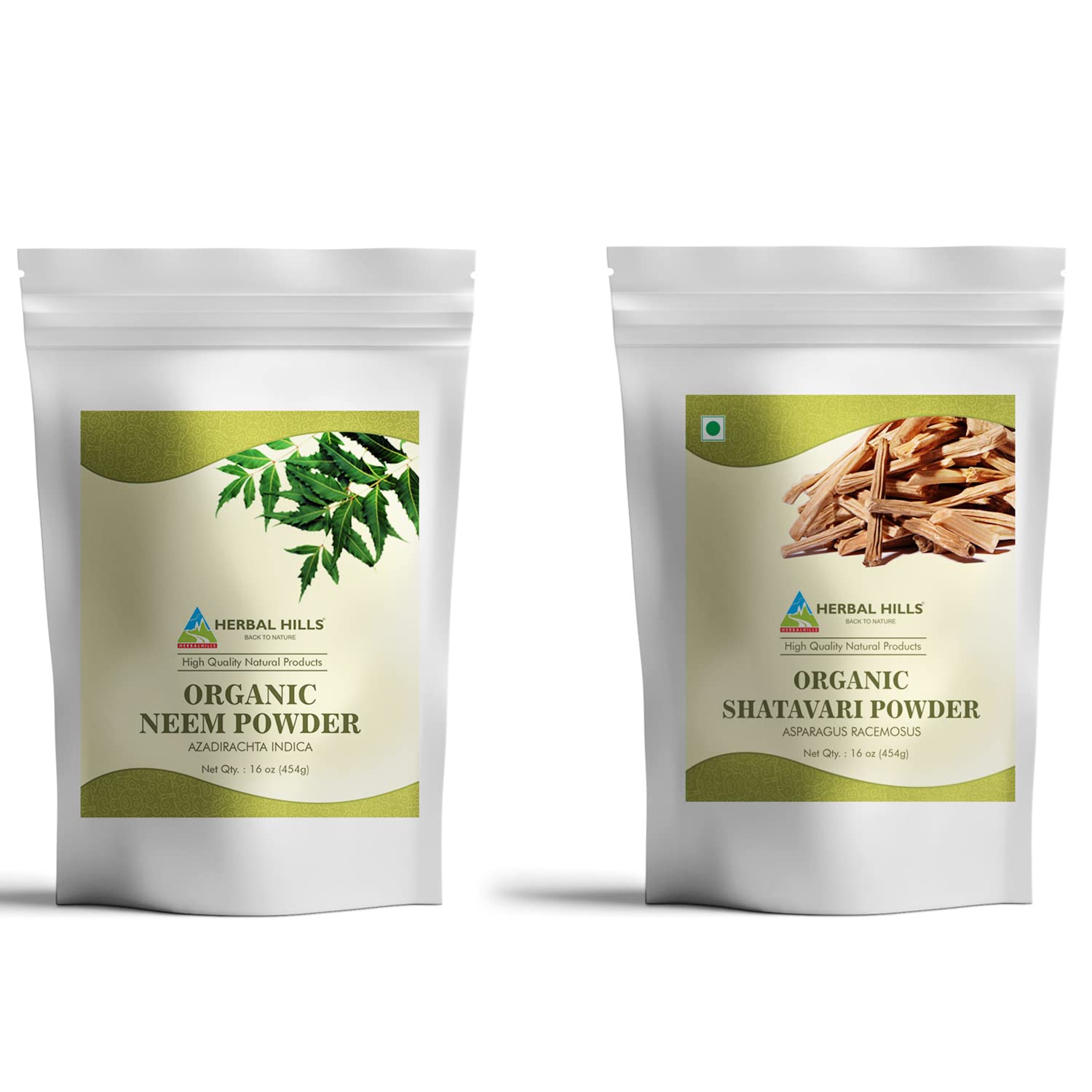 Organic Neem Powder & Organic Shatavari Powder Combo - 16oz Each (Pack of 2) for Ayurvedic Herbal Remedies, Skin Care & Women's Wellness