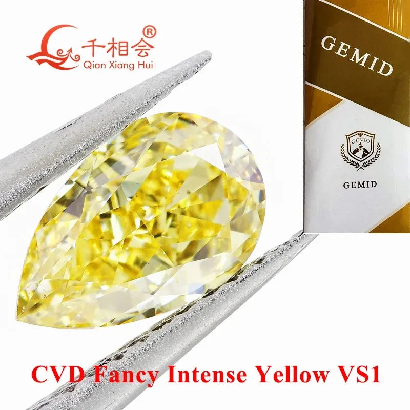 1.1ct Fancy Intense Yellow CVD Lab-Grown Diamond Pear Shape VS1 Clarity GEMID Certified - Perfect for Engagement Rings & Fine Jewelry Making