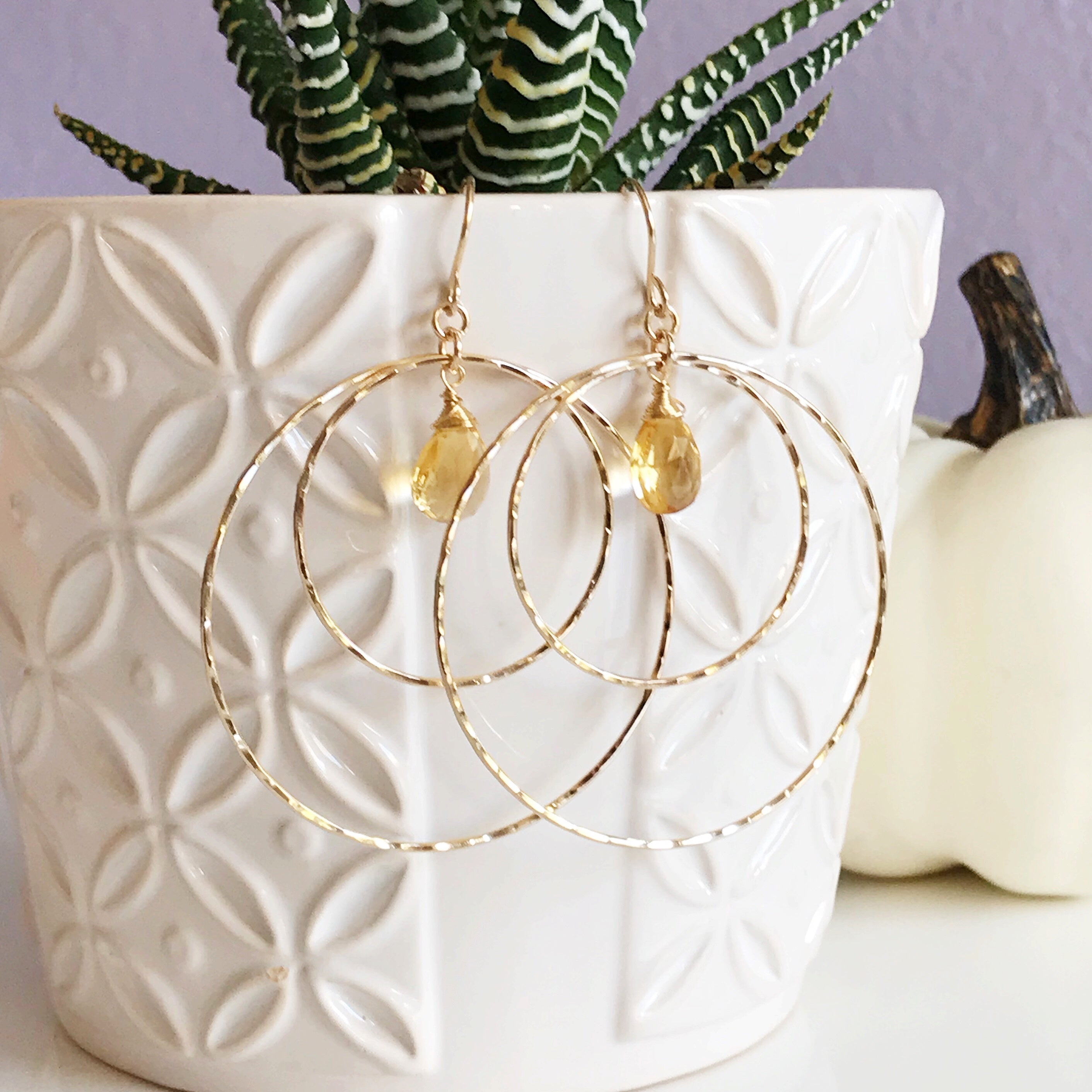 Earrings RACHEL Citrine (E447) - Elegant Gold-Plated Dangle Earrings for Women, Perfect for Parties, Weddings & Everyday Wear