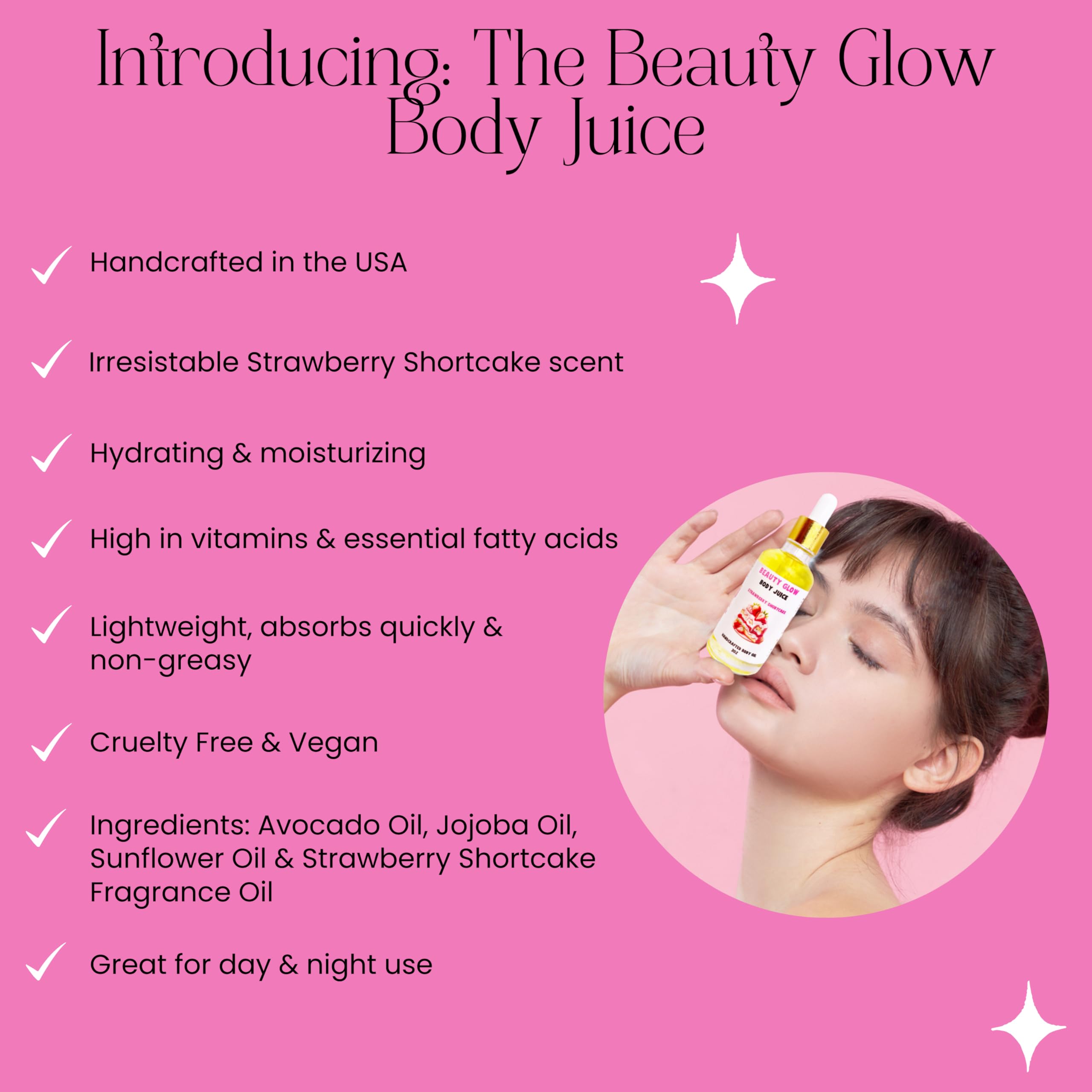 Handcrafted Strawberry Shortcake Body Oil – USA Made, Moisturizing & Hydrating for Dry Skin – 2 Fl Oz | Perfect for Women's Daily Skincare & Aromatherapy