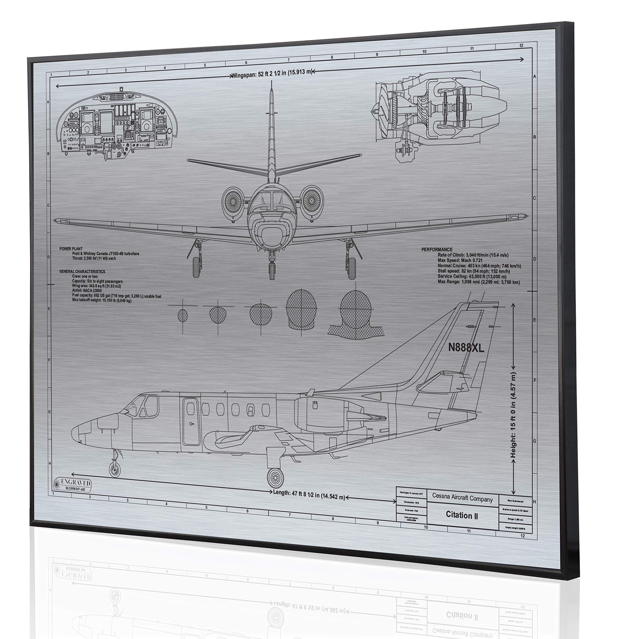 Personalized Cessna Citation 2 Blueprint Artwork - Laser Engraved Aviation Gift for Pilots & Plane Enthusiasts - Perfect for Home, Office Decor or Birthday Present