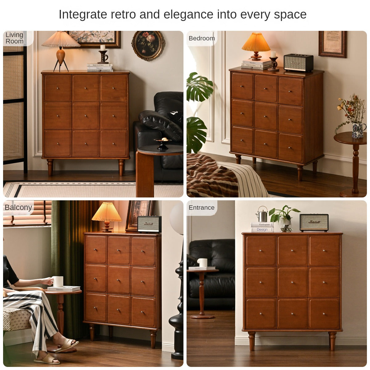 Vintage French Retro 9-Drawer Solid Poplar Wood Cabinet - Elegant Storage for Bedroom, Living Room & Office