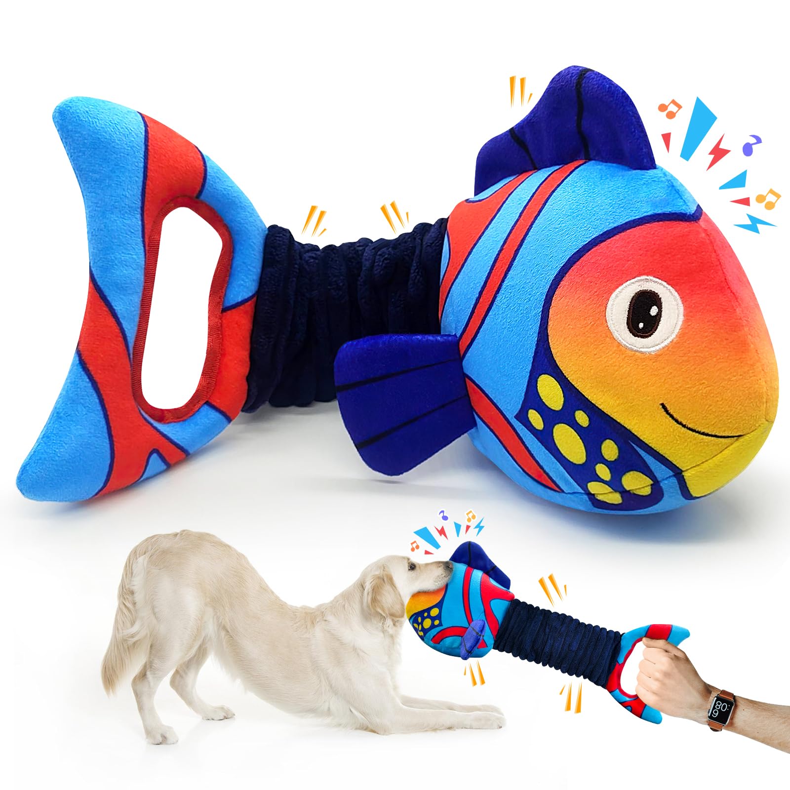 Large Squeaky Dog Toys - Plush Stuffed Puppy Chew Toys with Crinkle Paper for Small, Medium & Large Dogs | Interactive Tug of War Play, Training & Teething Relief