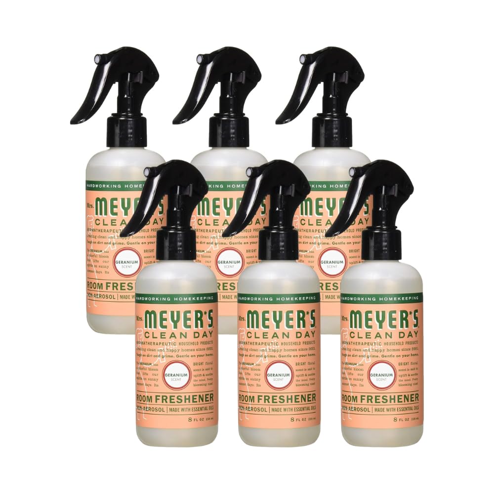 Mrs. Meyer's Clean Day Geranium Scented Room Freshener Spray - 8 Fl Oz (6 Pack) | Natural Air Freshener for Home, Bathroom & Office | Refreshing Floral Fragrance for Everyday Use
