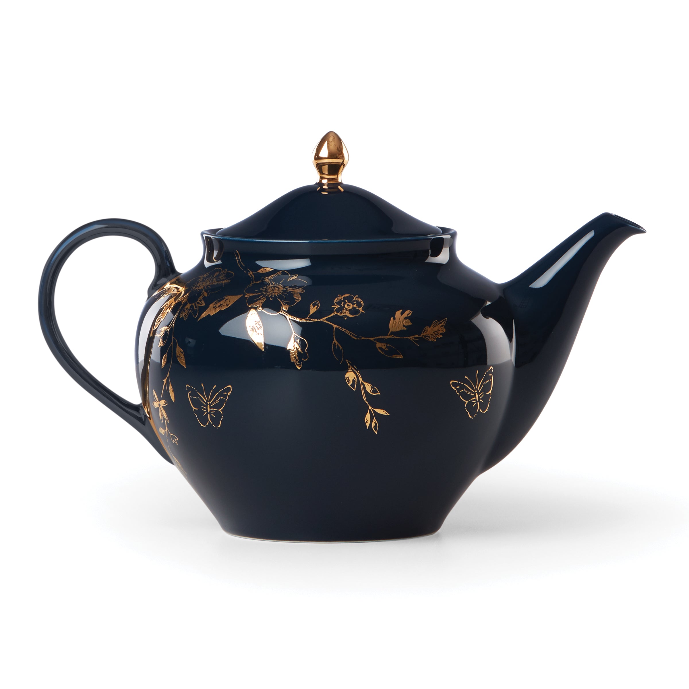 Sprig & Vine Navy Blue Ceramic Teapot - Elegant Tea Brewing Pot for Afternoon Tea, Gifts & Home Decor
