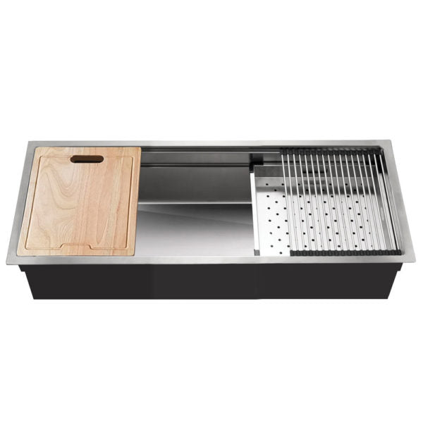 Hamat REN 4518S 18 Gauge Stainless Steel Extra Large Undermount Single Bowl Kitchen Sink with Sliding Drain Board - Perfect for Modern Kitchens, Restaurants & Heavy-Duty Cooking