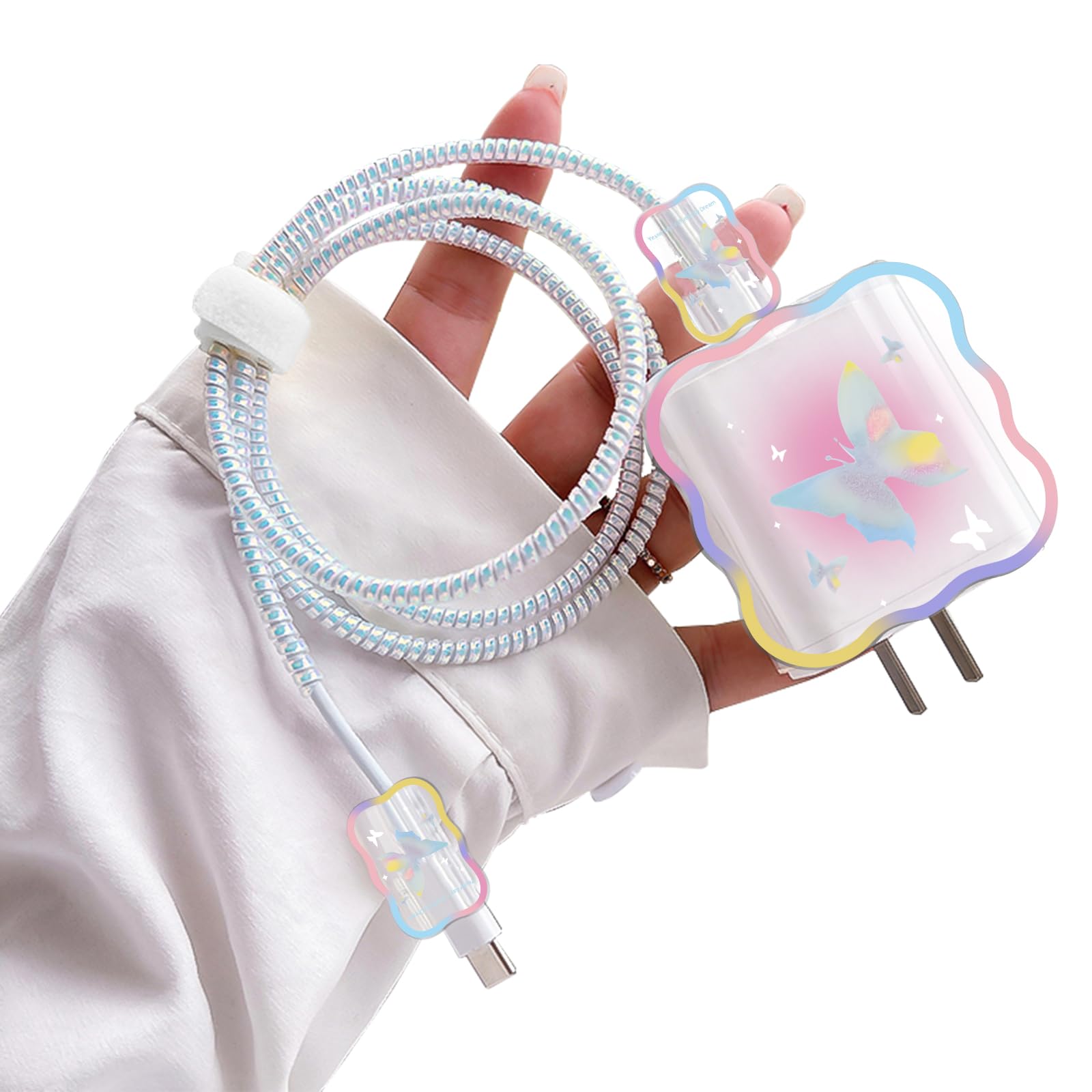 Glitter Butterfly DIY Cable Protector for iPhone Charger - Cute Waves Design USB Wire Saver Compatible with iPhone 11/12/13/14 Pro Max/Plus/XS - Perfect for Home, Office & Travel Accessories