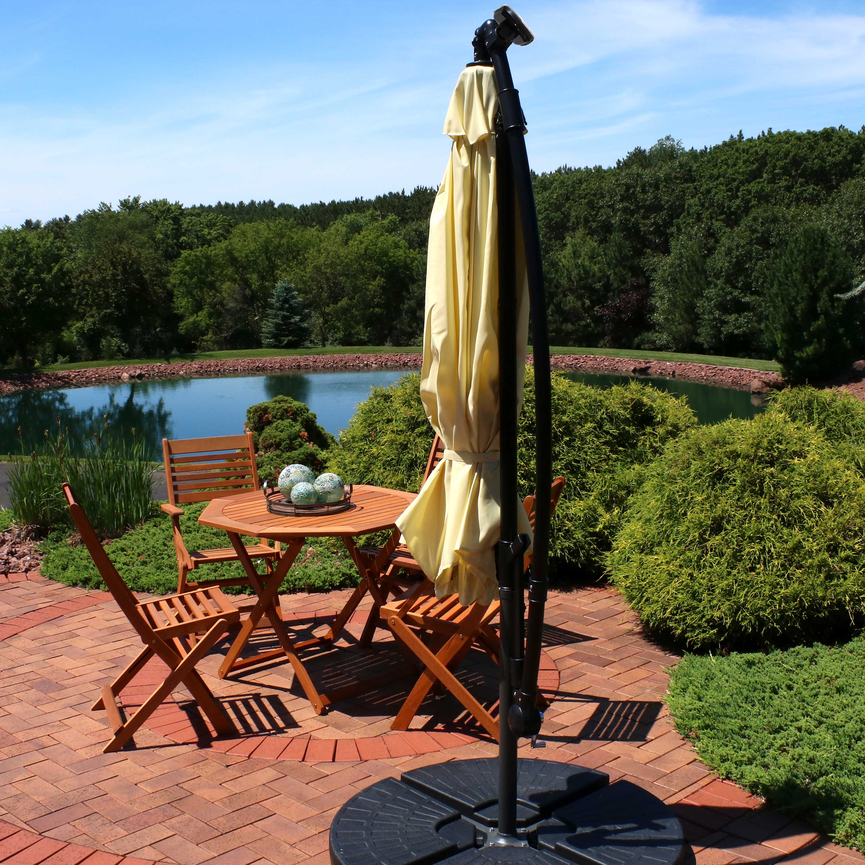 Sunnydaze 10-Foot Offset Patio Umbrella with Solar LED Lights - Perfect for Outdoor Dining, Poolside Lounging, and Backyard Relaxation