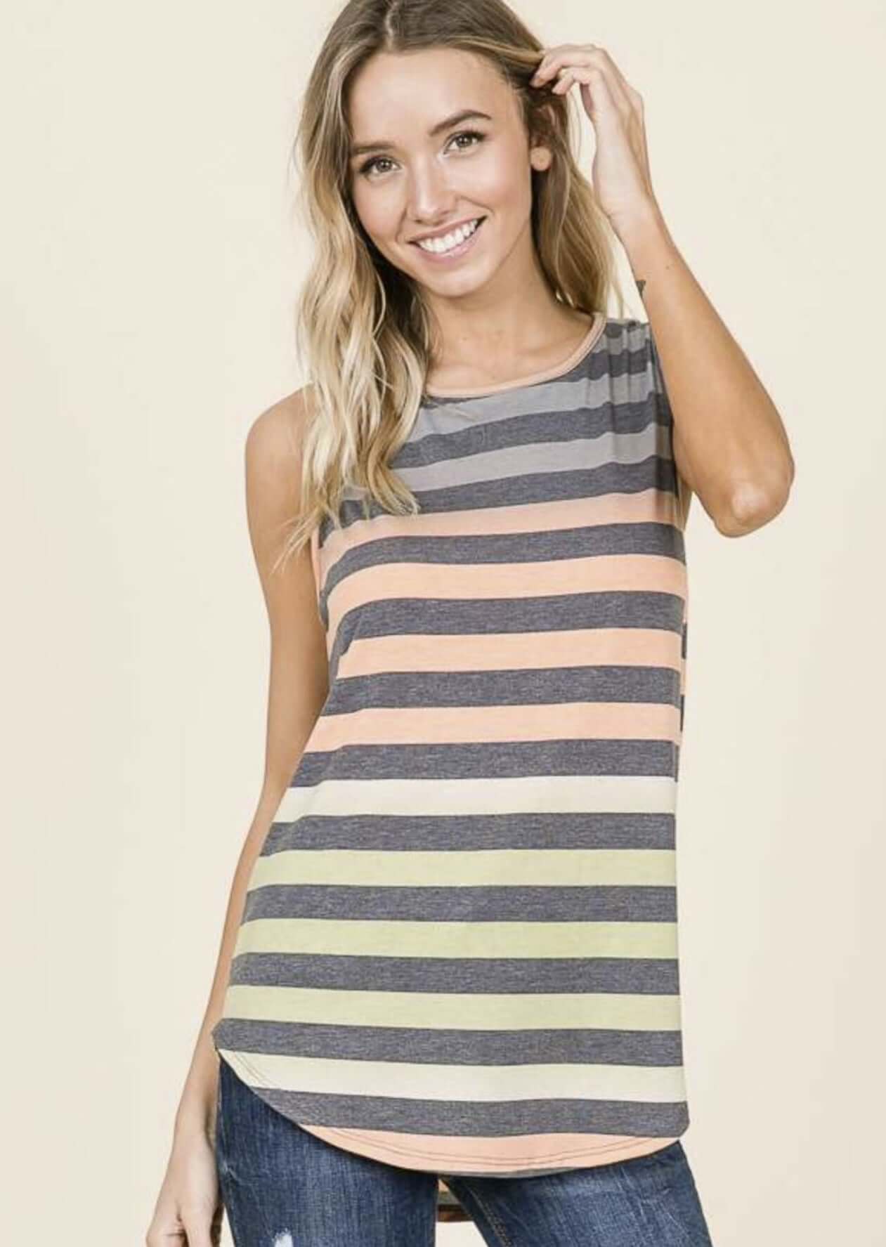 Auburn Sunset Striped Summer Tank Top - Made in USA - Perfect for Beach Outings & Casual Summer Wear