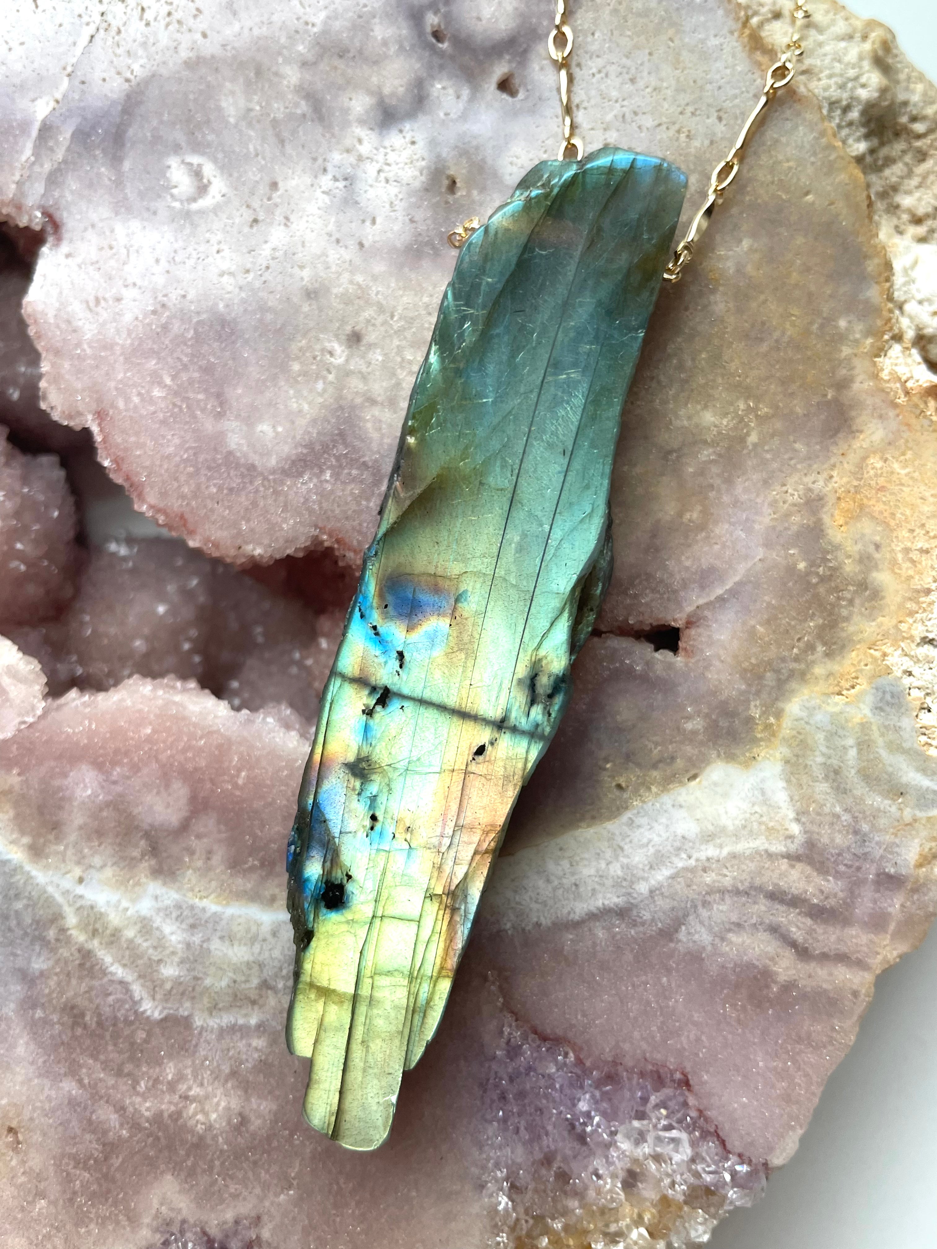 Stunning Large Labradorite Crystal Necklace – Handmade Statement Jewelry for Women – Perfect for Boho, Spiritual & Everyday Wear