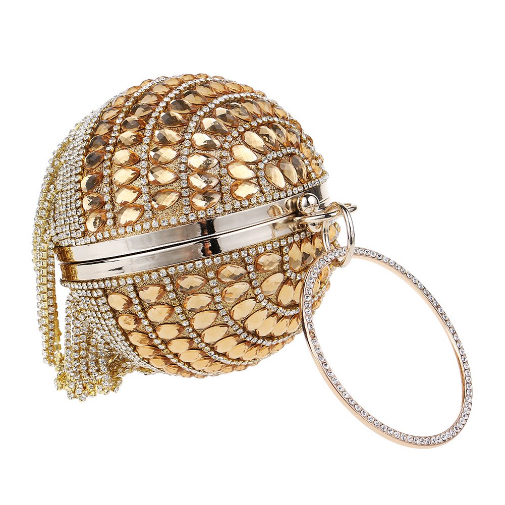 Elegant Rhinestone Tassel Clutch Bag for Women - Ball Shape Evening Purse for Wedding, Party & Special Occasions | Stylish Wallet with Sparkling Rhinestones & Chic Tassel Design
