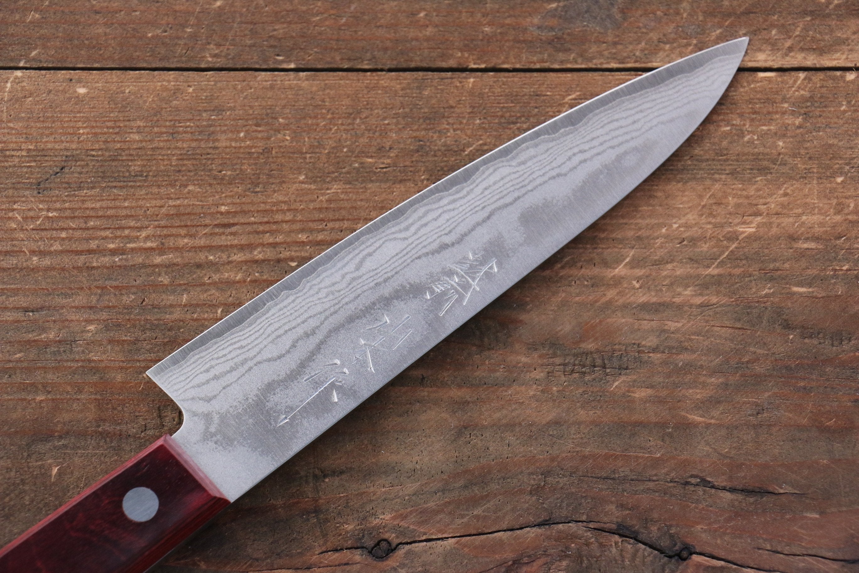 VG10 Damascus Petty Utility Knife 135mm - Japanese Kitchen Knife with Red Pakka Wood Handle - Perfect for Slicing, Peeling & Precision Cutting Fruits, Vegetables & Meat