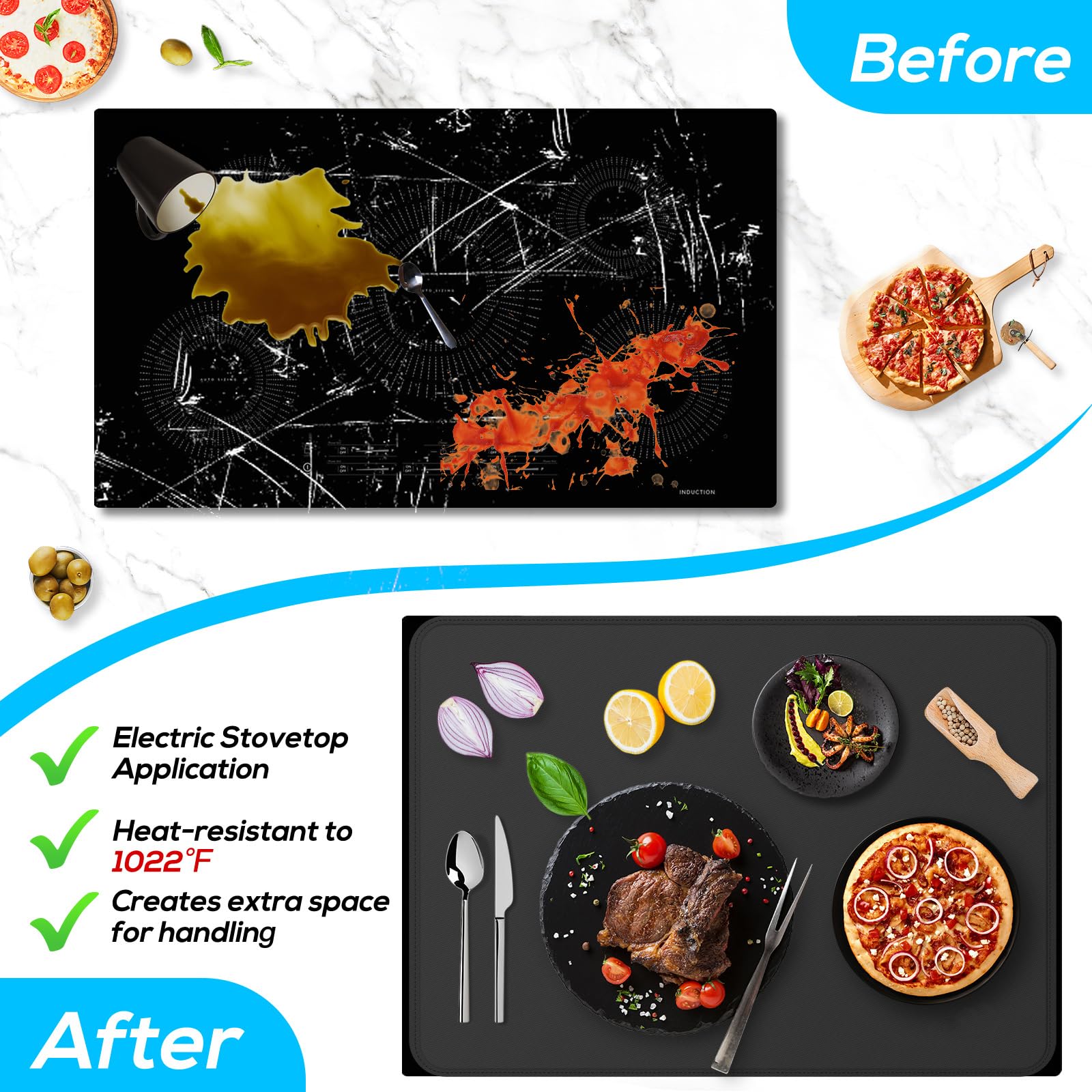 FLASLD 21x29.5 Inch Fireproof Waterproof Stove Cover Mat - Electric & Glass Top Stove Protector - Ceramic Cooktop Cover for Flat Top Oven - Black (No Logo) - Perfect for Kitchen Safety & Countertop Protection