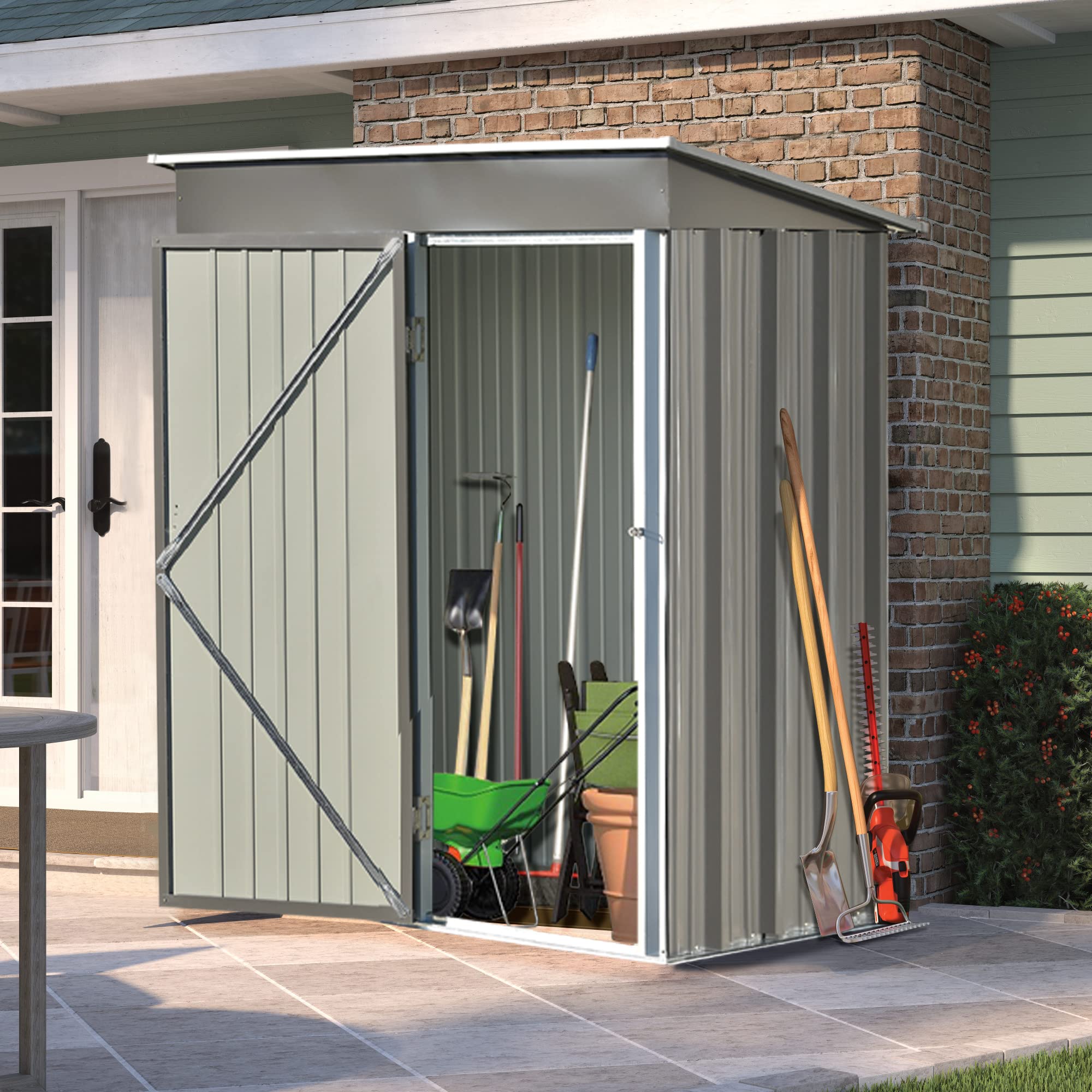 5x3 FT Galvanized Metal Outdoor Storage Shed - Lockable Lean-to Tool Cabinet for Patio, Backyard, Lawn & Garden | Weatherproof Gray Shed for Yard Equipment, Gardening Tools & Outdoor Storage