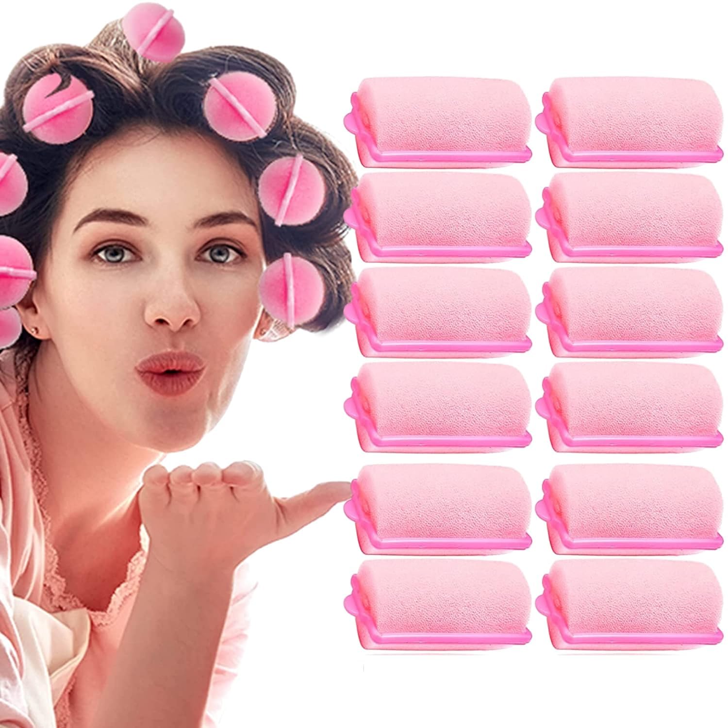 SIYAA 12-Piece Foam Sponge Roller Set - Heatless Hair Curlers for Overnight Curls, Waves & Natural Styling | No-Heat Hair Styling Tools for Women | Perfect for Home Use, Travel & Salon Styling