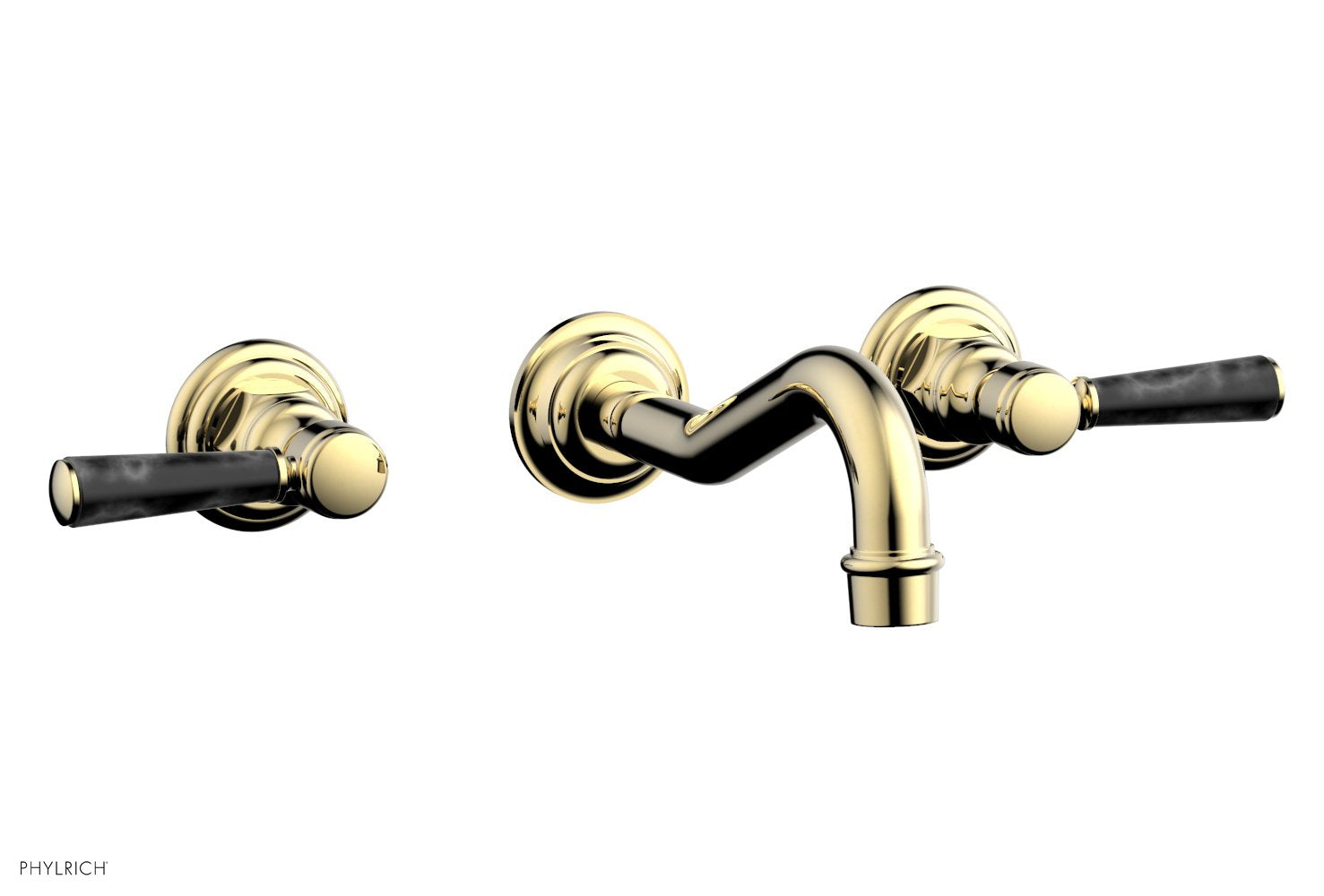 HENRI Wall Lavatory Set - Black Marble Lever Handles 161 13 | Modern Bathroom Faucet for Powder Room, Guest Bath & Luxury Home Decor
