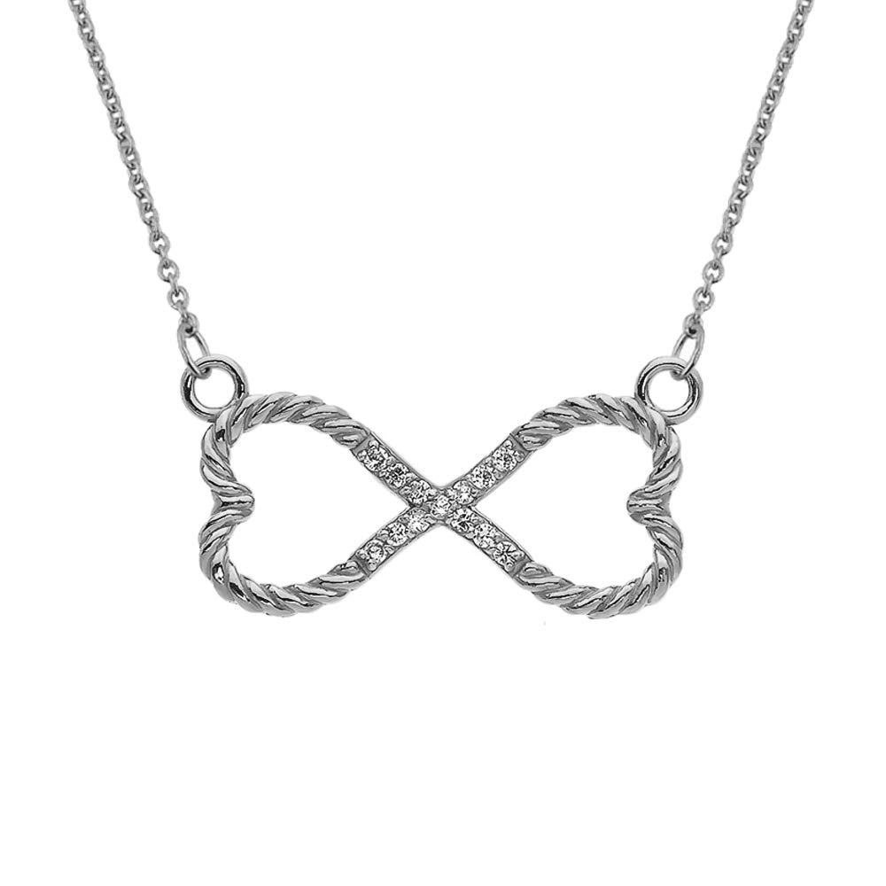14K Gold Diamond Double Heart Infinity Rope Necklace for Women - Elegant Valentine's Day Gift, Anniversary Jewelry, Romantic Bridal Necklace for Her