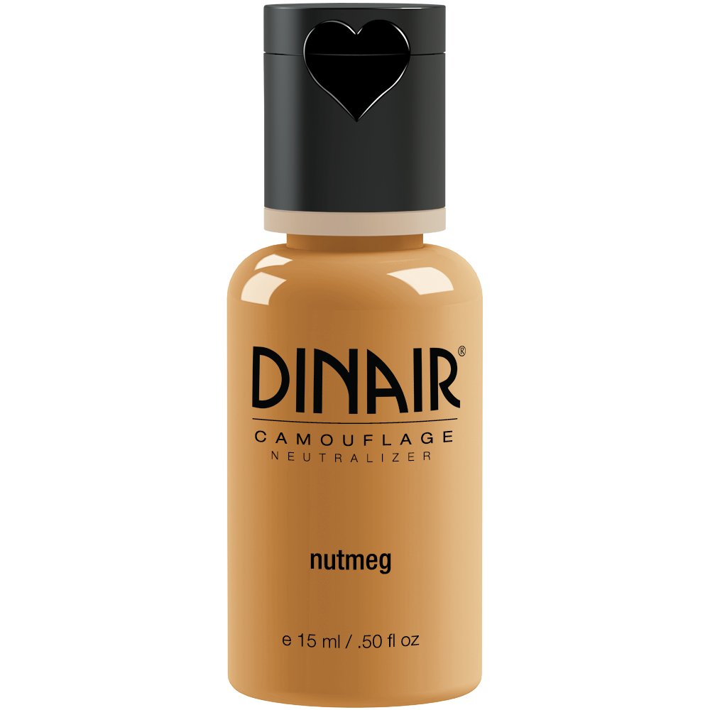 Dinair Airbrush Makeup Foundation in Nutmeg 0.50 oz - Professional Camouflage Neutralizer for Scars, Acne, Tattoos & Skin Imperfections | Covers Vitiligo, Under Eye Circles & Sun Spots | Ideal for Daily Wear, Special Occasions & Professional Makeup Artists