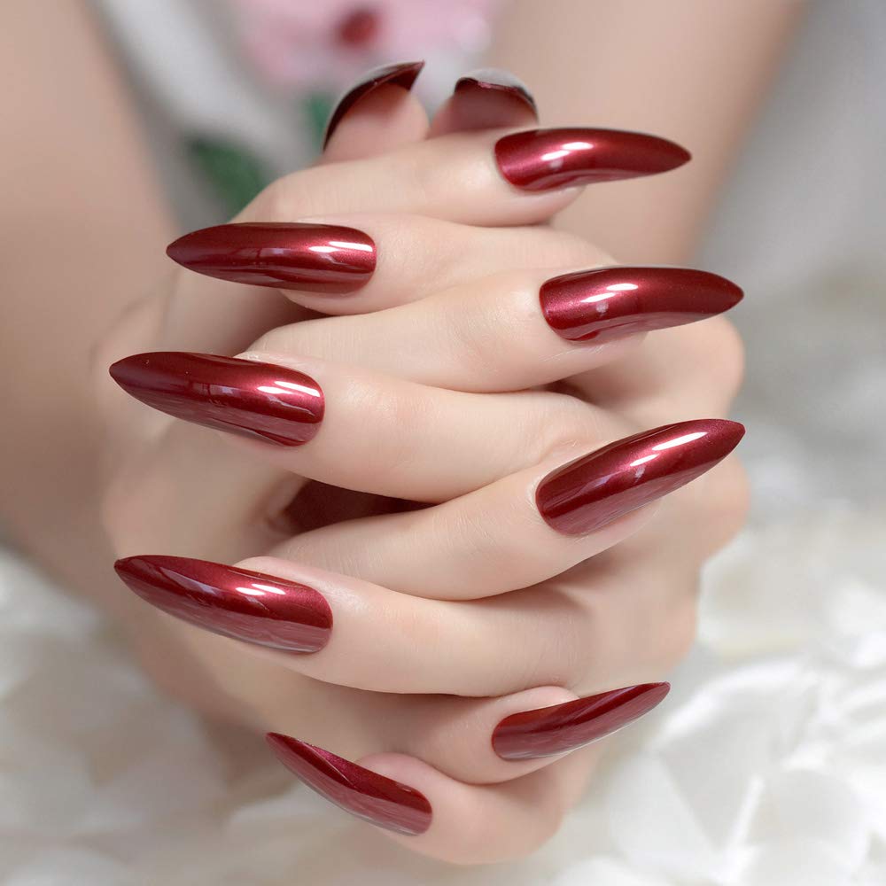 **Sexy Red Press on Nails Extra Long Stiletto - 24PCS Fake Nails with Gel Shine for Women, Halloween Party, Bridal, Prom & Special Occasions**