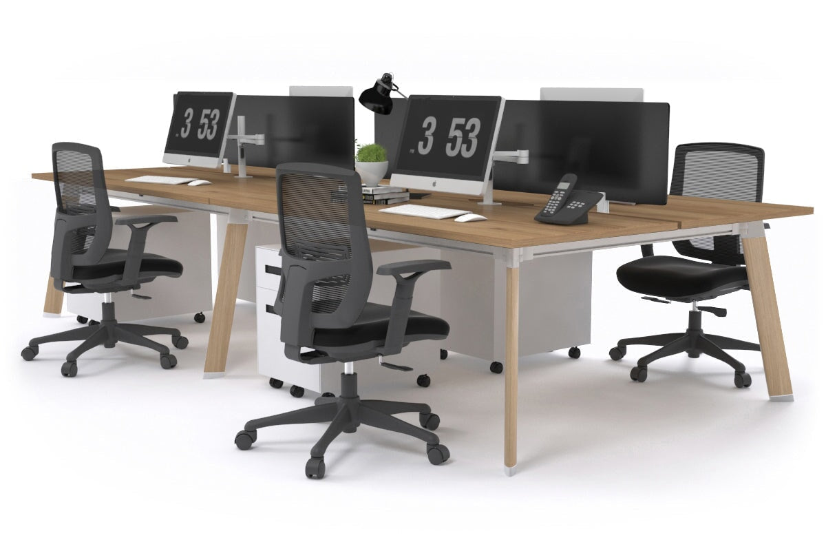4-Person Workstation with Wood Imprint Frame - 1800L x 800W with Cable Management for Office & Home Workspace