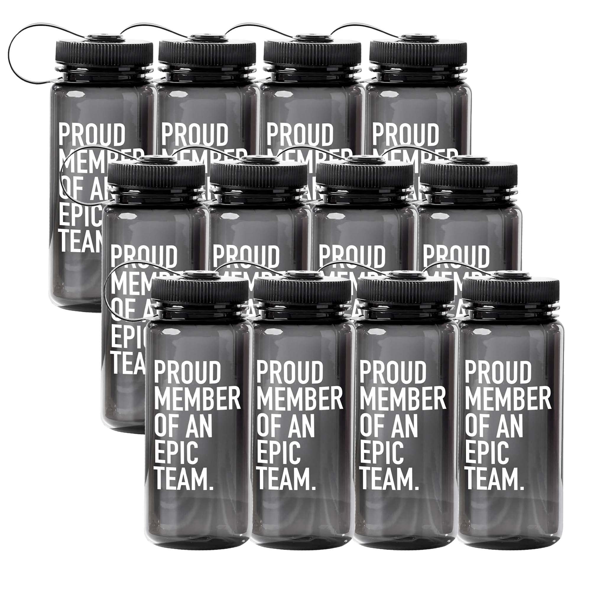 Cheersville 21 oz Wide Mouth Plastic Water Bottle - BPA Free Leak Proof Reusable Water Bottle for Gym, Office & Outdoor - Employee Appreciation Gift (12 Pack, Black, Proud Member Epic Team) - Perfect for Work, School, Sports & Travel Hydration