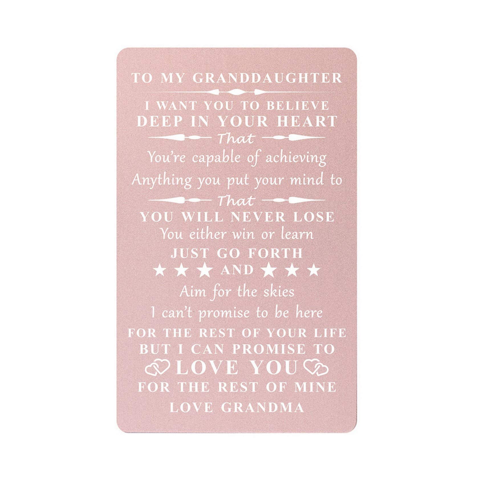 Inspirational Engraved Wallet Card Gift for Granddaughter from Grandma - Thoughtful Keepsake for Birthdays, Graduation & Special Occasions