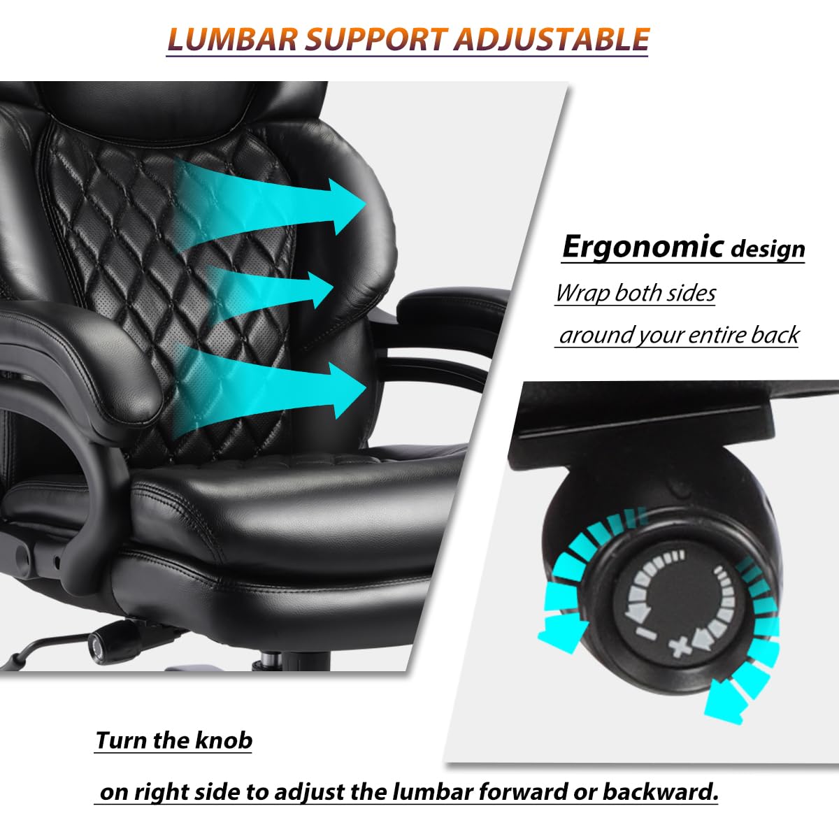 500lbs Heavy Duty Executive Office Chair for Big and Tall People - Adjustable Headrest, 360° Swivel & Heavy Duty Casters - Ergonomic Computer Desk Chair for Home & Office Use (Black) - Perfect for Long Work Hours & Comfortable Seating