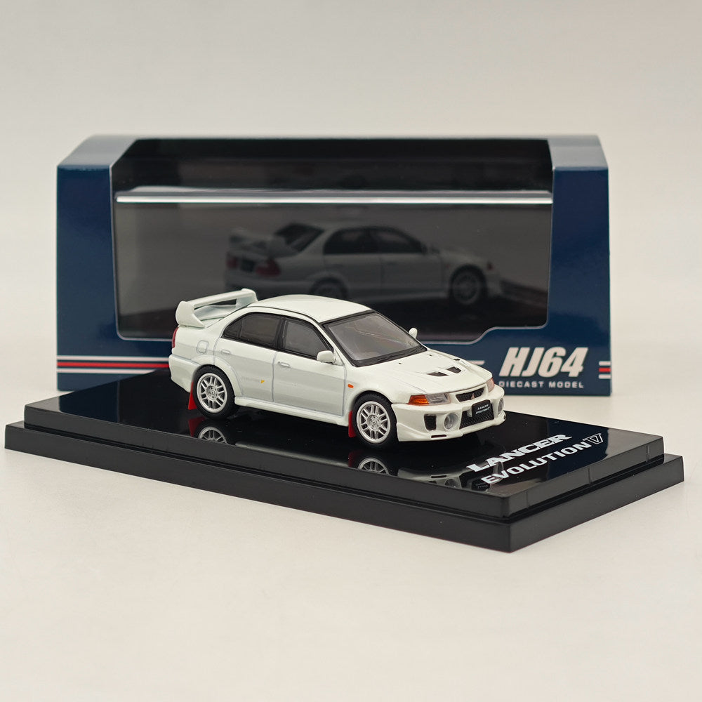 1/64 Scale Mitsubishi Lancer Evolution V GSR (CP9A) 1998 White Diecast Model Car - Hobby Japan HJ642032AW - Perfect for Collectors, Display Cases & Racing Dioramas