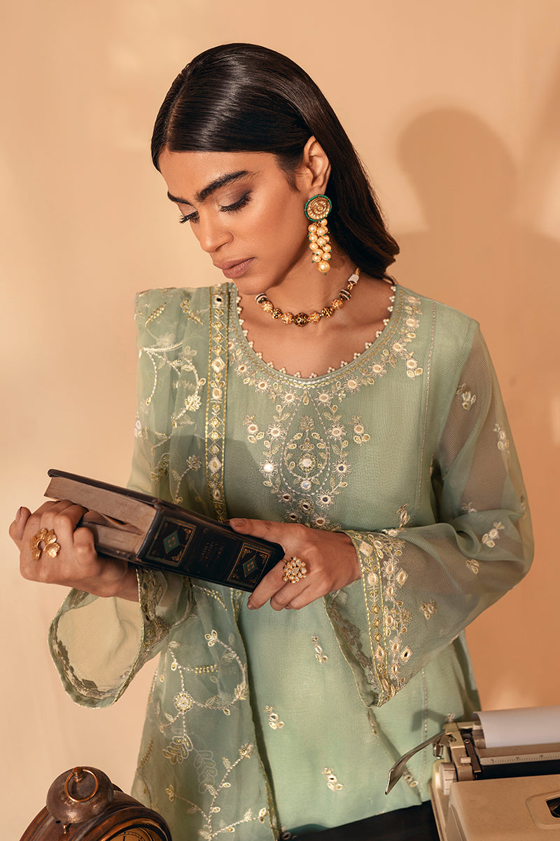 Jade Blaze Net 2-Piece Set (Embroidered Shirt & Dupatta) - Elegant Ethnic Outfit for Weddings, Parties & Festive Occasions
