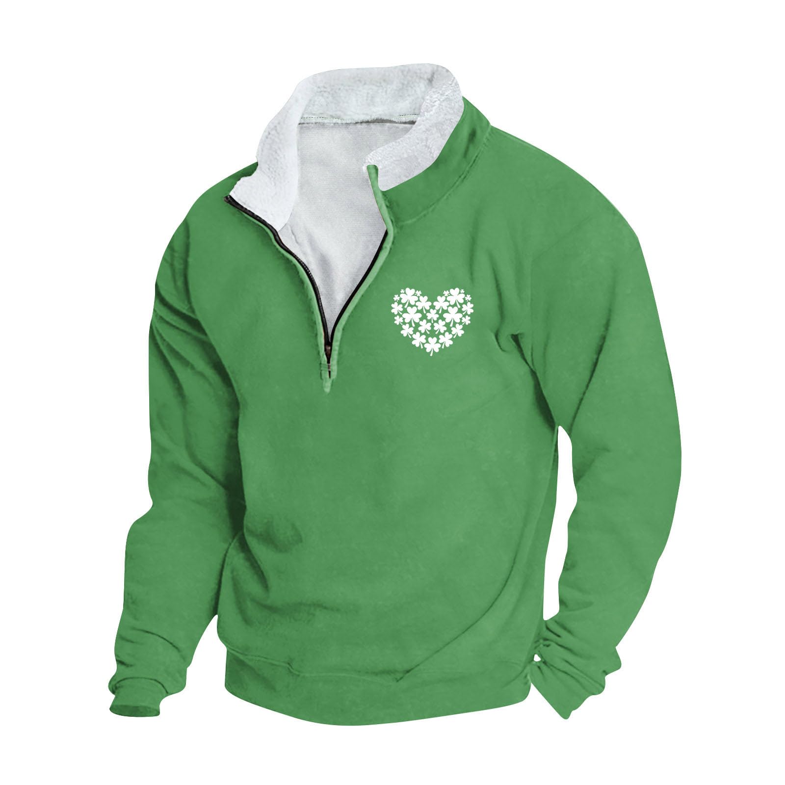 Men's St. Patrick's Day Shamrock Print Quarter Zip Pullover for Athletic Wear