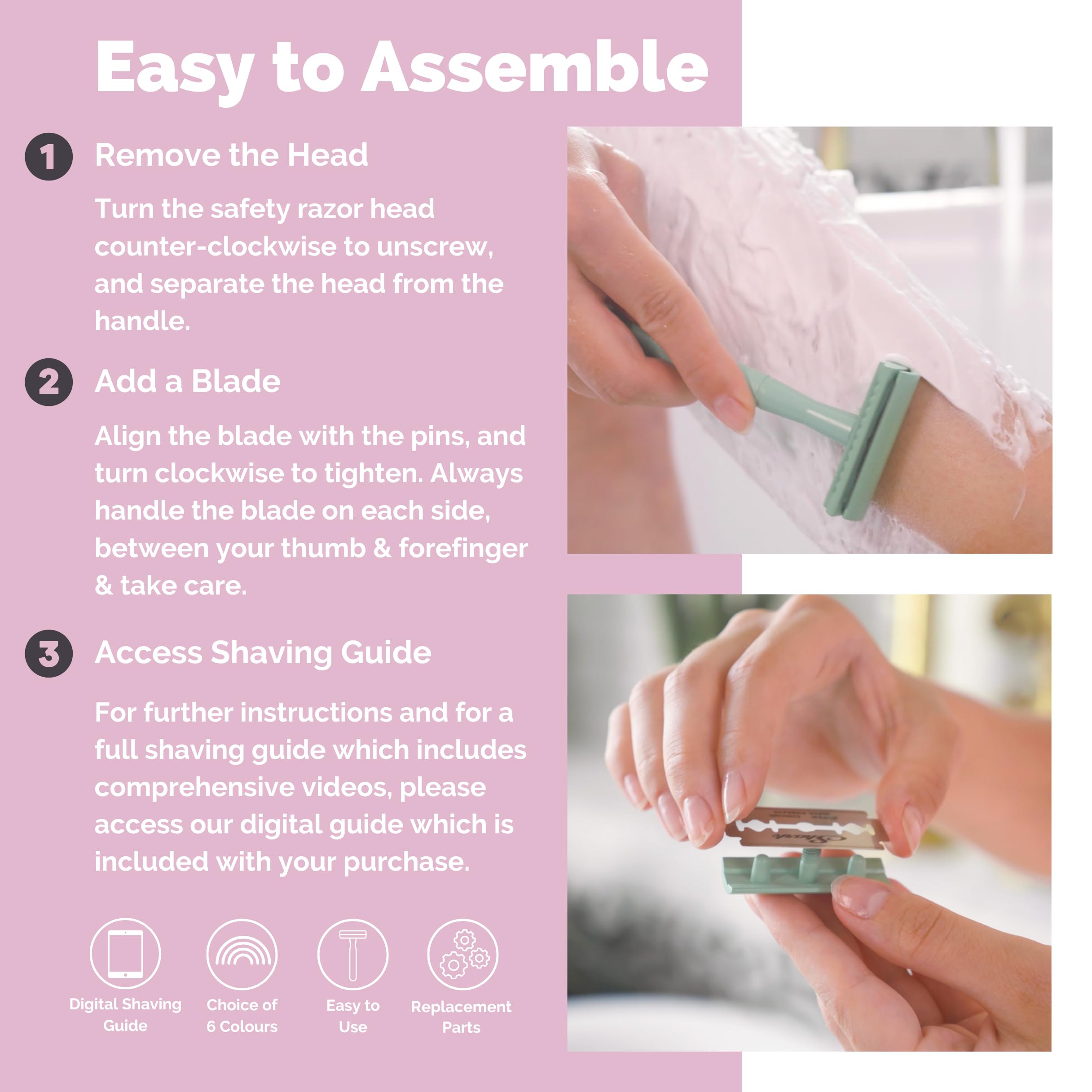 Jungle Culture Stainless Steel Safety Razor & Stand with 10 Double Edge Blades - Eco-Friendly Metal Razor for Women & Men - Face & Body Shaving - Reusable Wet Shaver (Pink) - Perfect for Travel, Home Use & Sustainable Grooming Routine