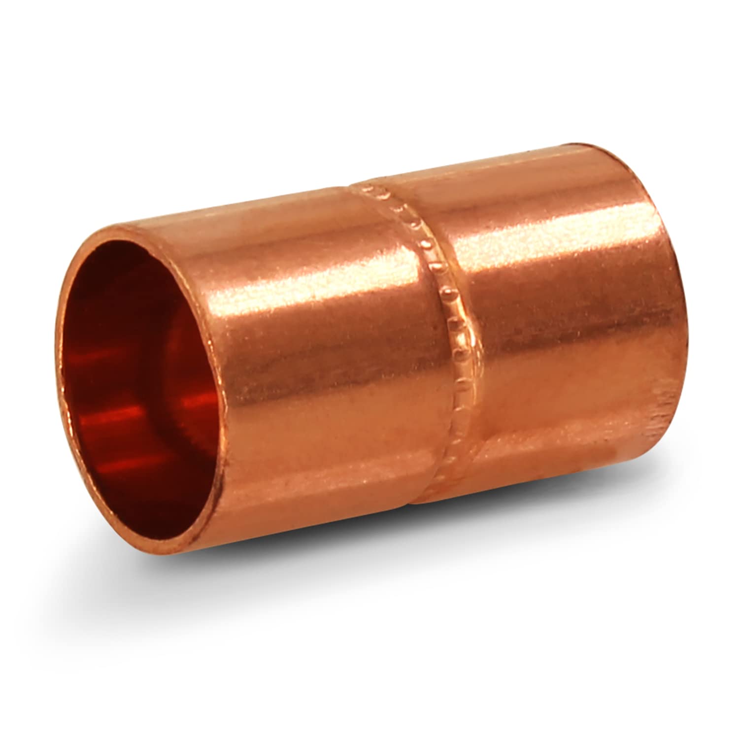 2 Inch DDSD0200 Straight Copper Coupling with Sweat Sockets & Rolled Tube Stop - Plumbing Fittings for Water Supply & HVAC Systems