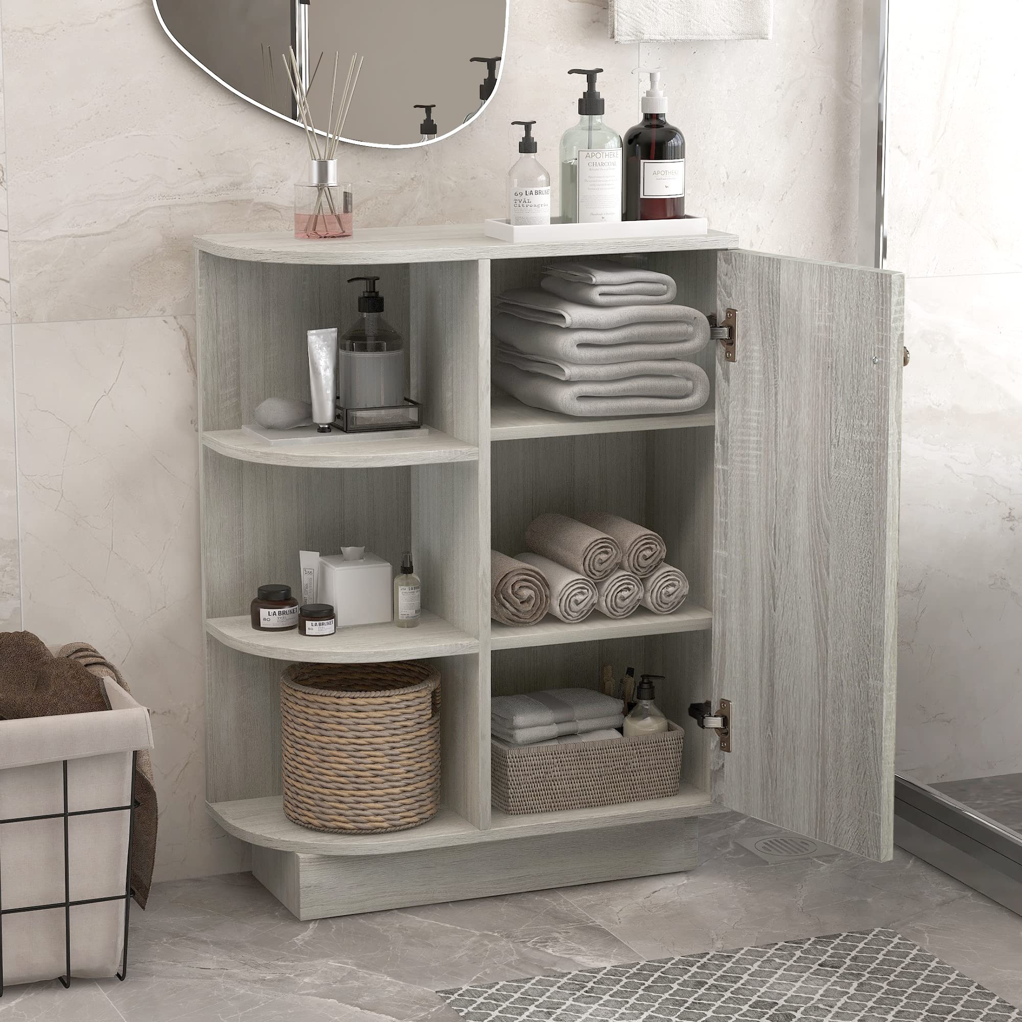 Adjustable Open Style Shelf Cabinet with Ample Storage Space - Easy to Assemble Oak Wood Bookcase for Living Room, Bedroom or Office Organization