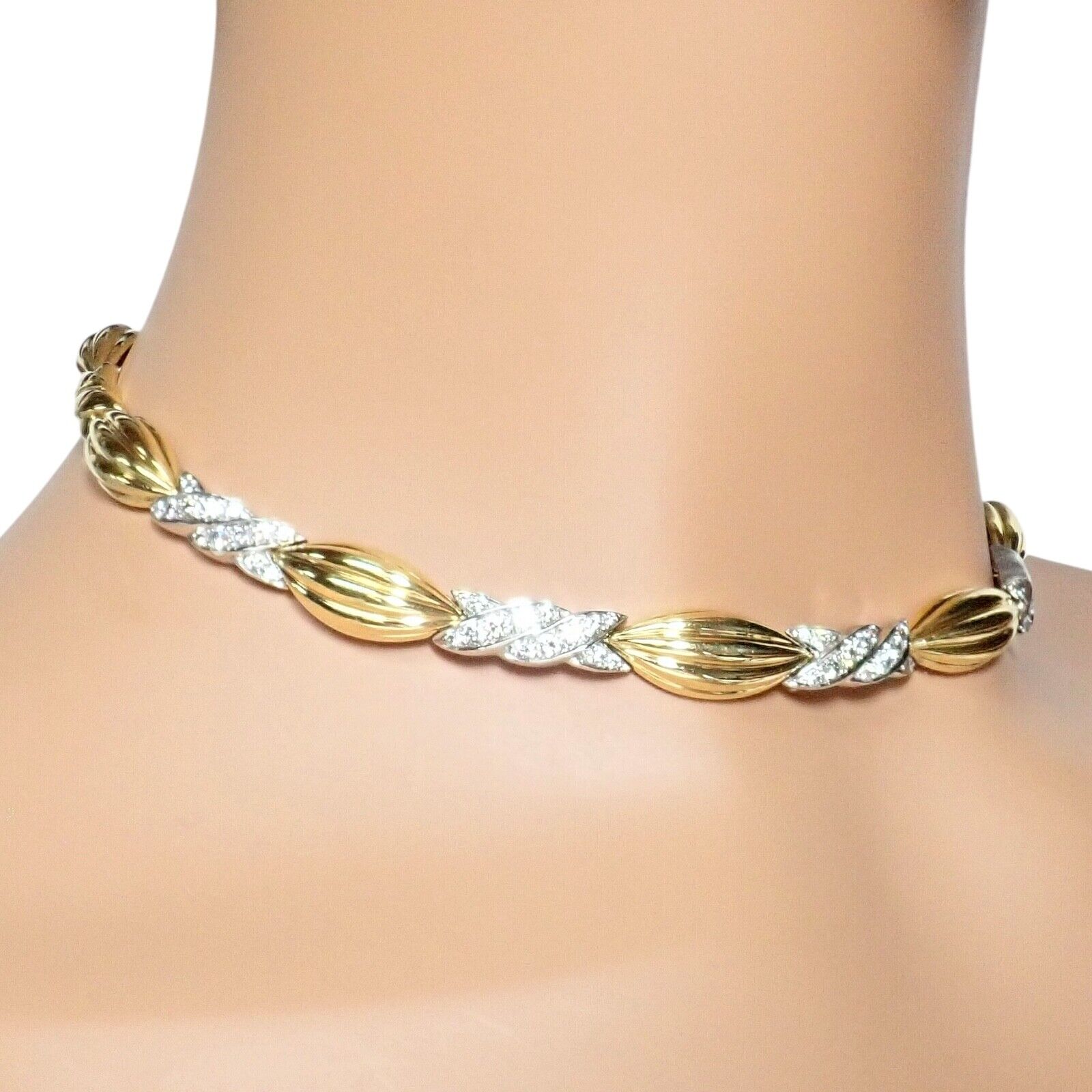 Authentic Tiffany & Co 18k Yellow & White Gold 4 Carat Diamond Candy Necklace - Elegant Jewelry Gift for Women, Perfect for Anniversaries & Special Occasions