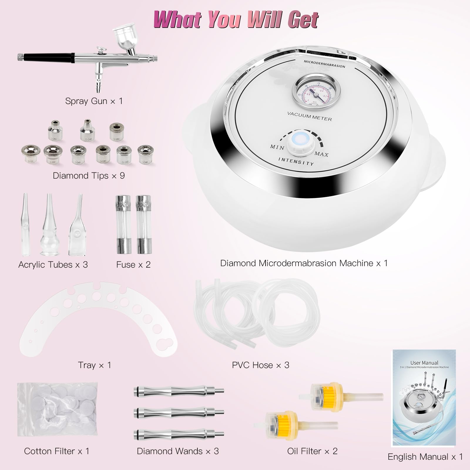Professional 3-in-1 Microdermabrasion Machine with 65-68cmhg Vacuum Suction - Diamond Facial Cleaner for Home & Salon Use | Beauty Star Skin Care Equipment with Vacuum & Spray Gun | Perfect for Acne Treatment, Blackhead Removal & Anti-Aging Skincare Routine