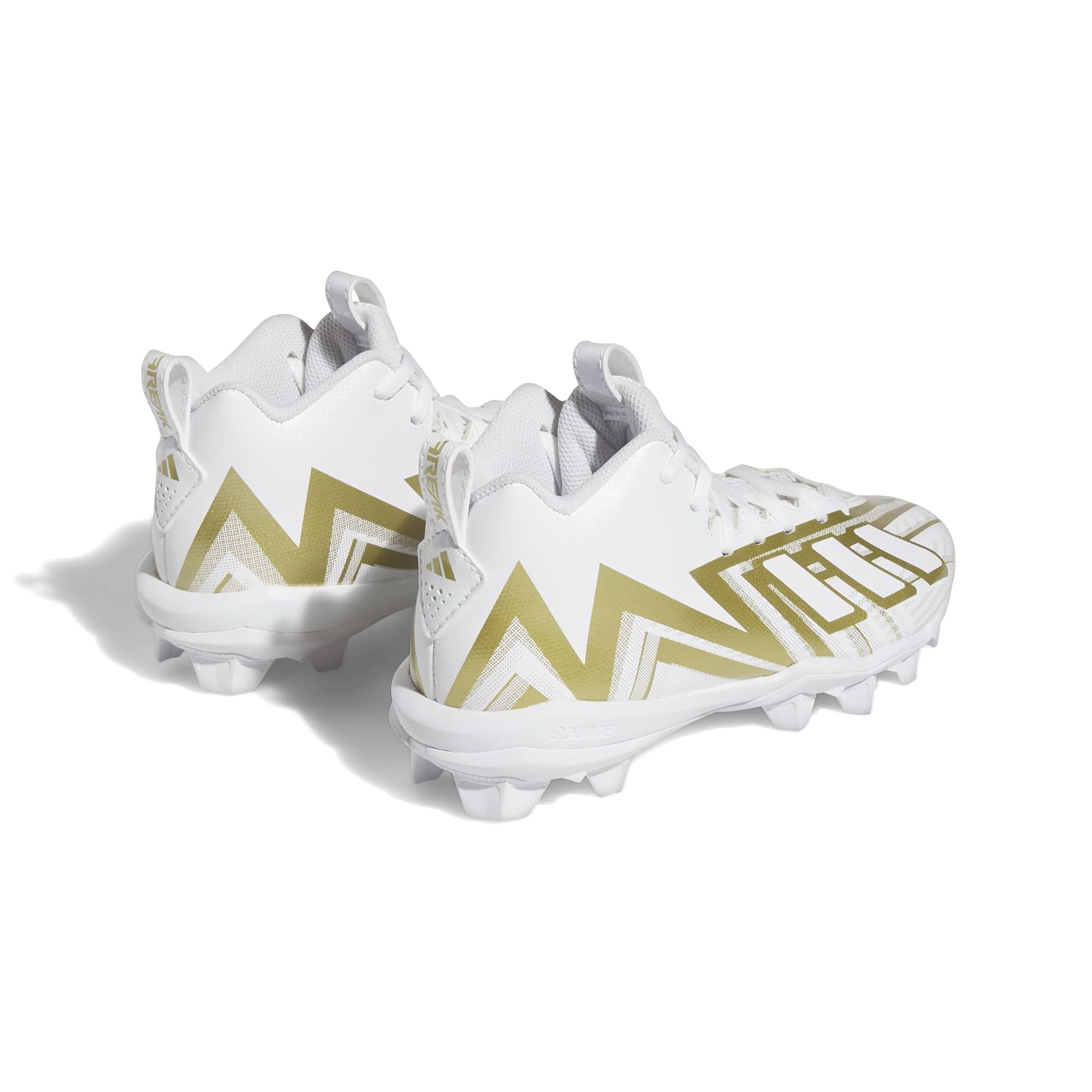 adidas Freak Spark 23 Molded Football Cleats for Kids - White/White/Gold Metallic - Unisex Youth Size 1.5 US - Lightweight Soccer Shoes for Training & Matches