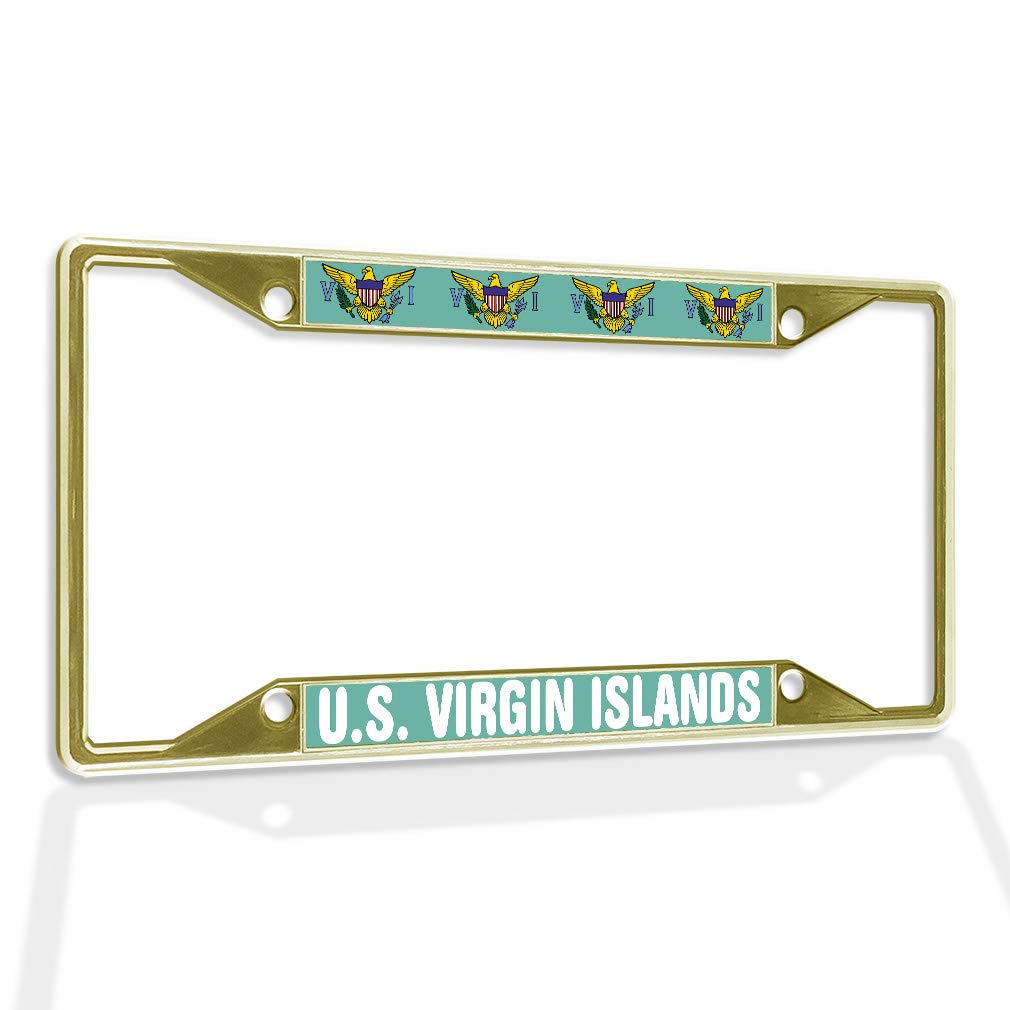 Premium Metal Insert License Plate Frame for U.S. Virgin Islands - Weatherproof Gold Car Accessory with 4 Solid Holes - Perfect for Car Enthusiasts & Island-Themed Vehicle Customization