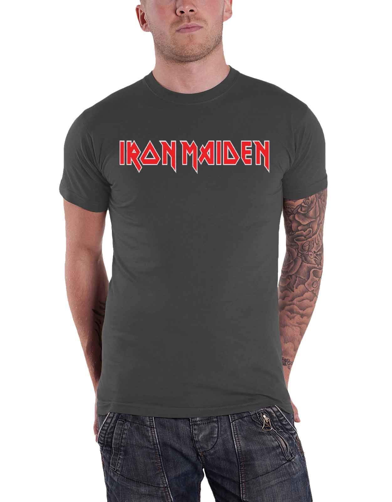 Official Iron Maiden Classic Band Logo T-Shirt for Men - Grey Vintage Rock Tee for Concerts, Parties & Casual Wear