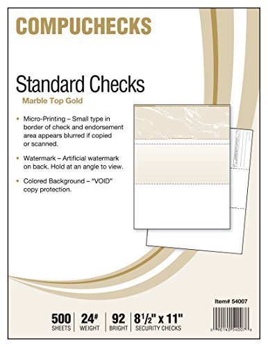 Top Blank Check Paper for QuickBooks & Laser Printers - 25 Pack Security Business Checks with Voucher - 8.5