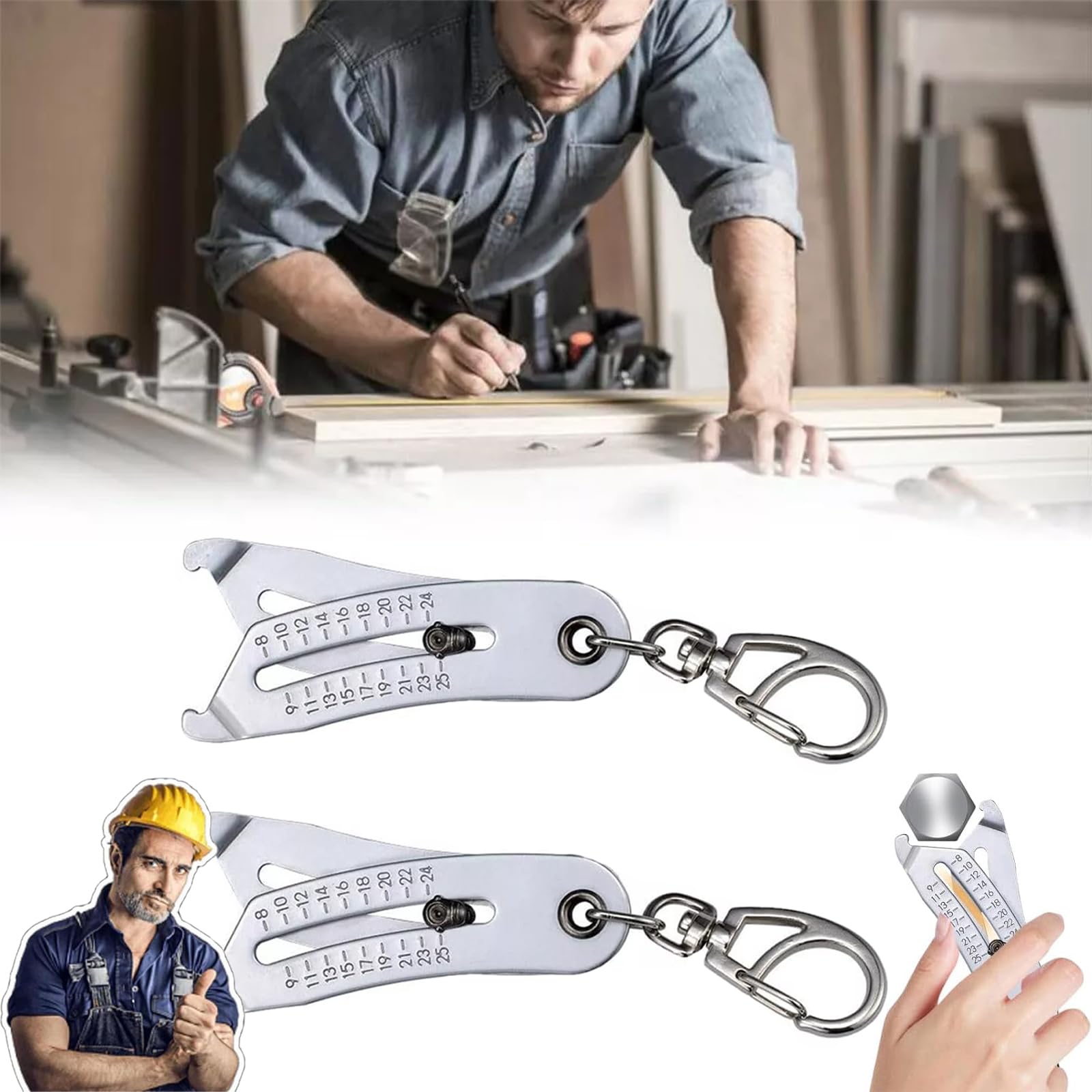 Portable Bolt & Thread Size Checker Keychain - 2Pcs Precision Measuring Tool for Nuts, Screws & Fasteners | Perfect for DIY, Auto Repair & Home Improvement Projects
