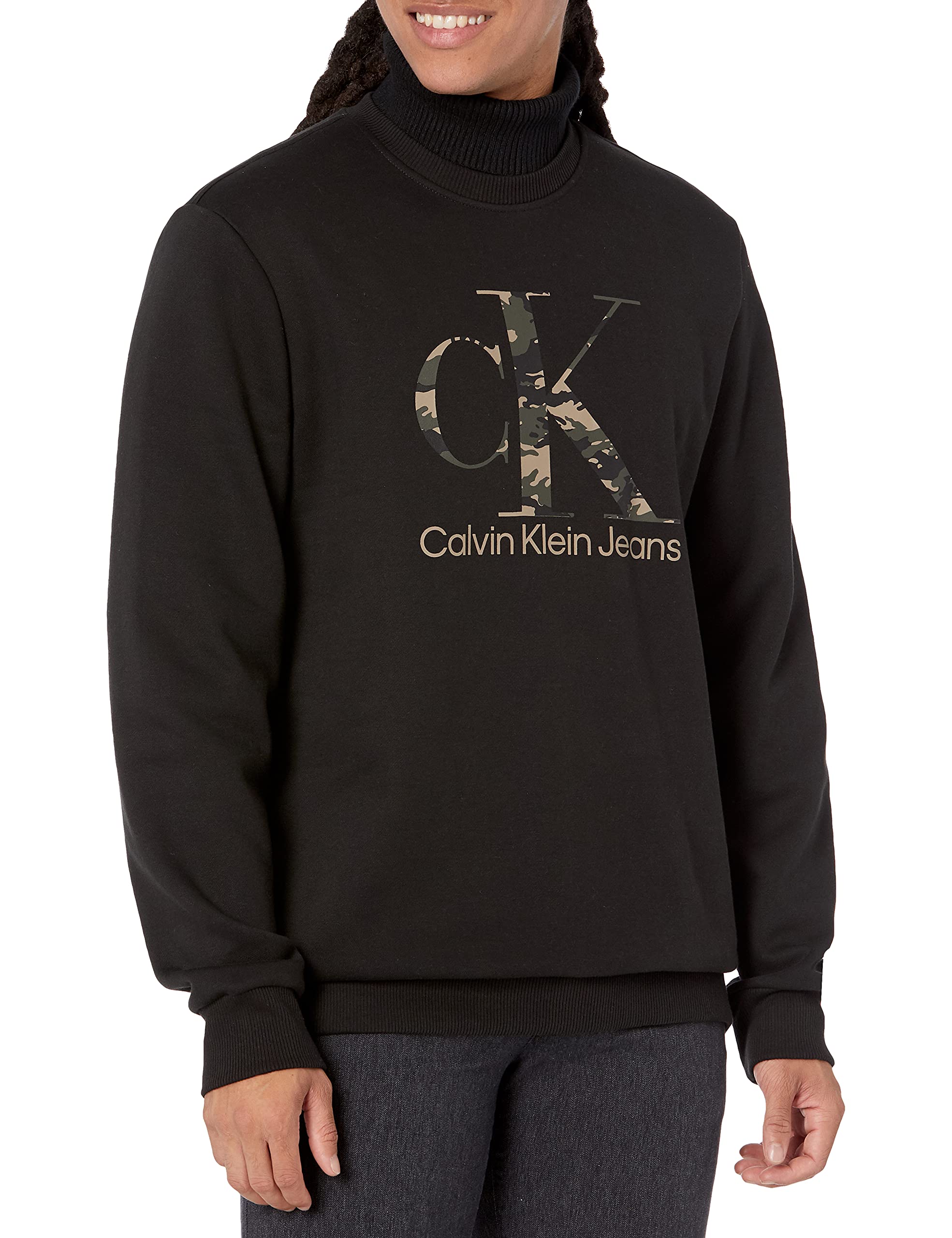 Calvin Klein Men's Camo Monogram Logo Crewneck Sweatshirt | Casual Pullover Hoodie for Streetwear & Everyday Comfort | Perfect for Gym, Lounge & Outdoor Activities