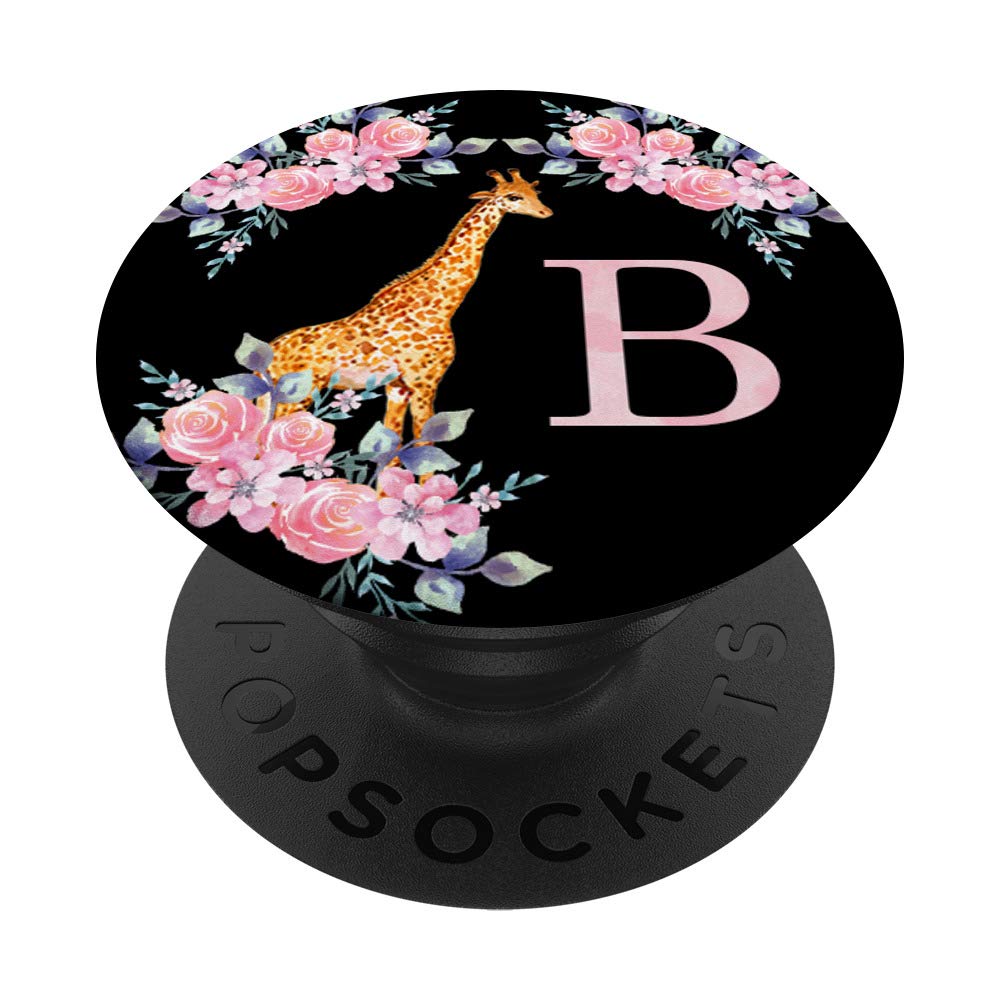Giraffe Rose Pink Watercolor Monogram B Initial Letter PopSockets PopGrip - Swappable Phone Grip for iPhone, Samsung & Tablets | Perfect for Everyday Use, Travel & Selfies
