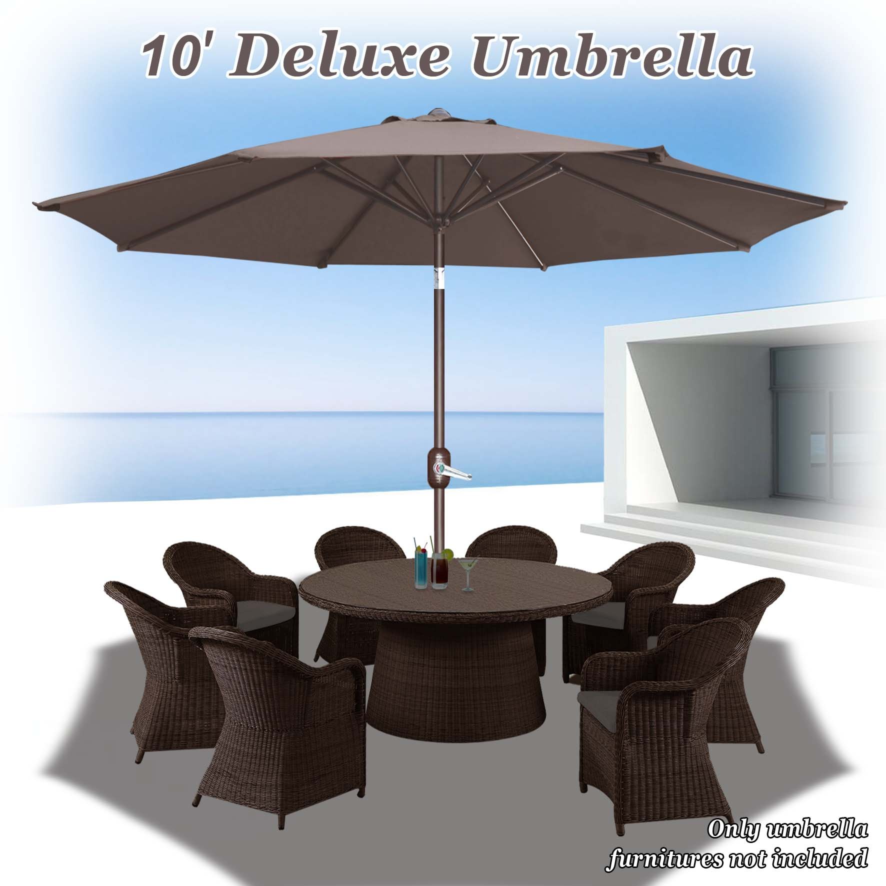 10' Round Outdoor Patio Umbrella with Tilt & Crank - Sun Shade Market Umbrella for Garden, Poolside, Restaurant (Taupe) | Heavy Duty Commercial Grade Camel Design