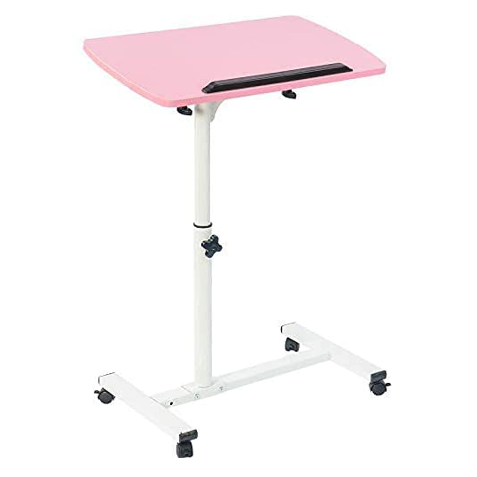 Adjustable Rolling Laptop Desk Cart - Mobile Standing Workstation with Angle & Height Adjustment, Small Over Bed Table for Home Office (Pink) | Perfect for Remote Work, Studying, Gaming & Hospital Use